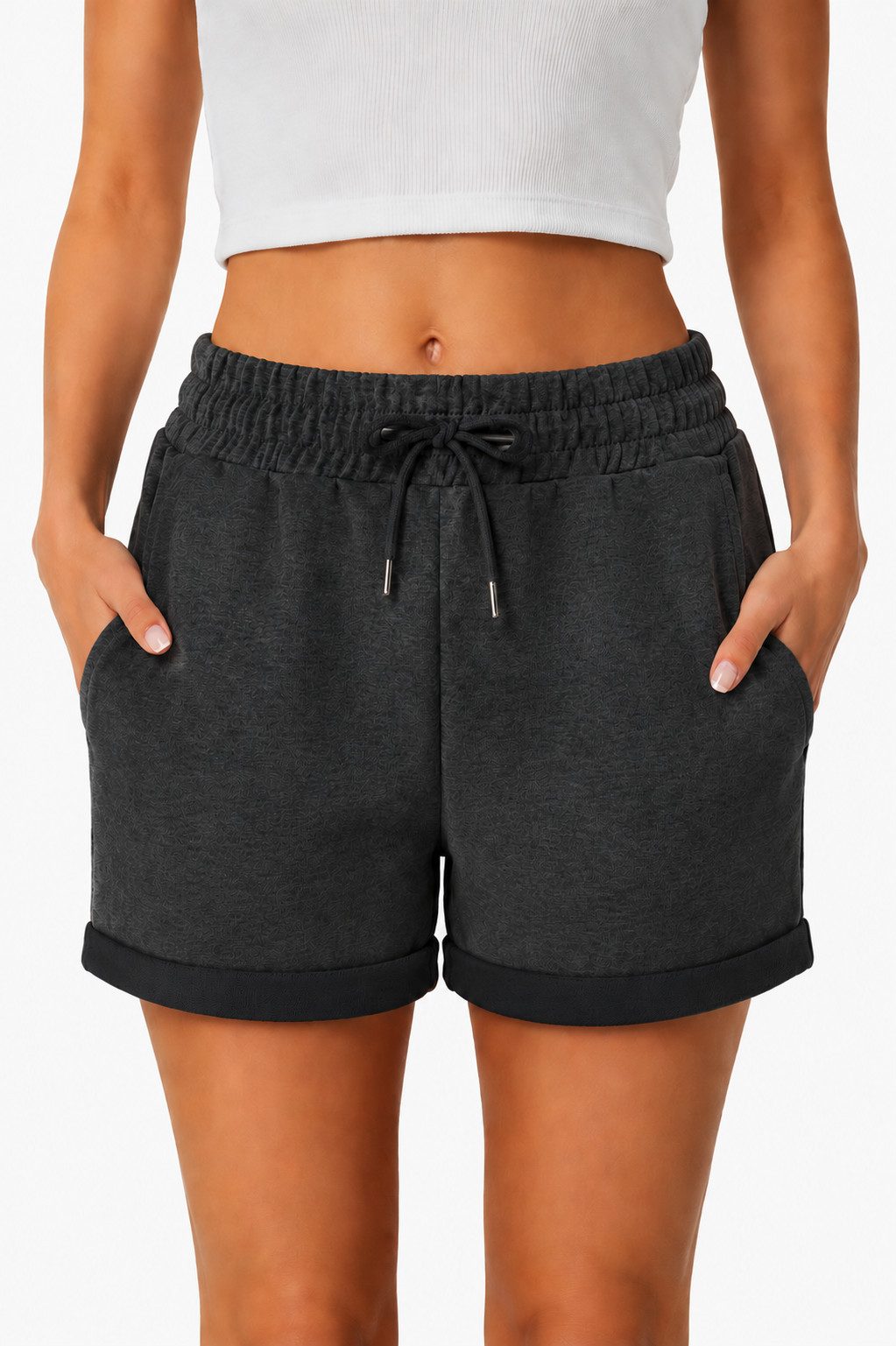 Smith & Solo Sweatshorts Kurze Hose Damen Shorts (1-tlg) Basic, Lycra, umschlagene Beinsaum
