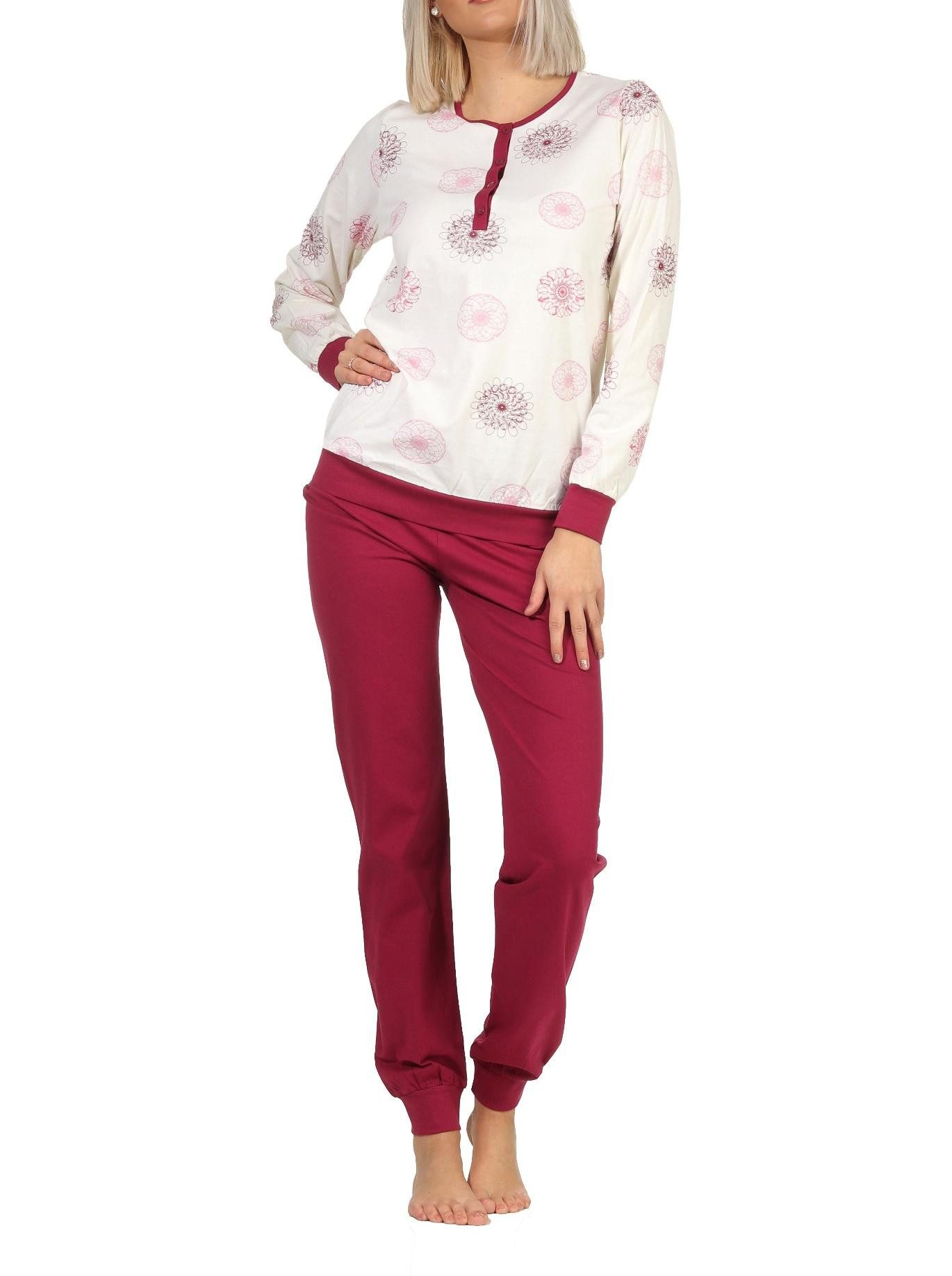 Pyjama Damen Schlafanzug langarm Pyjama mit Bündchen - 202 10 105