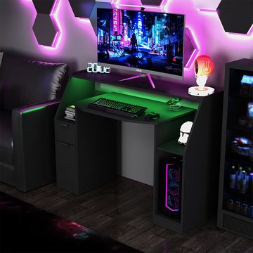 Livinity® Computertisch Gamingtisch Tails Schwarz mit LED & QI-Ladestation