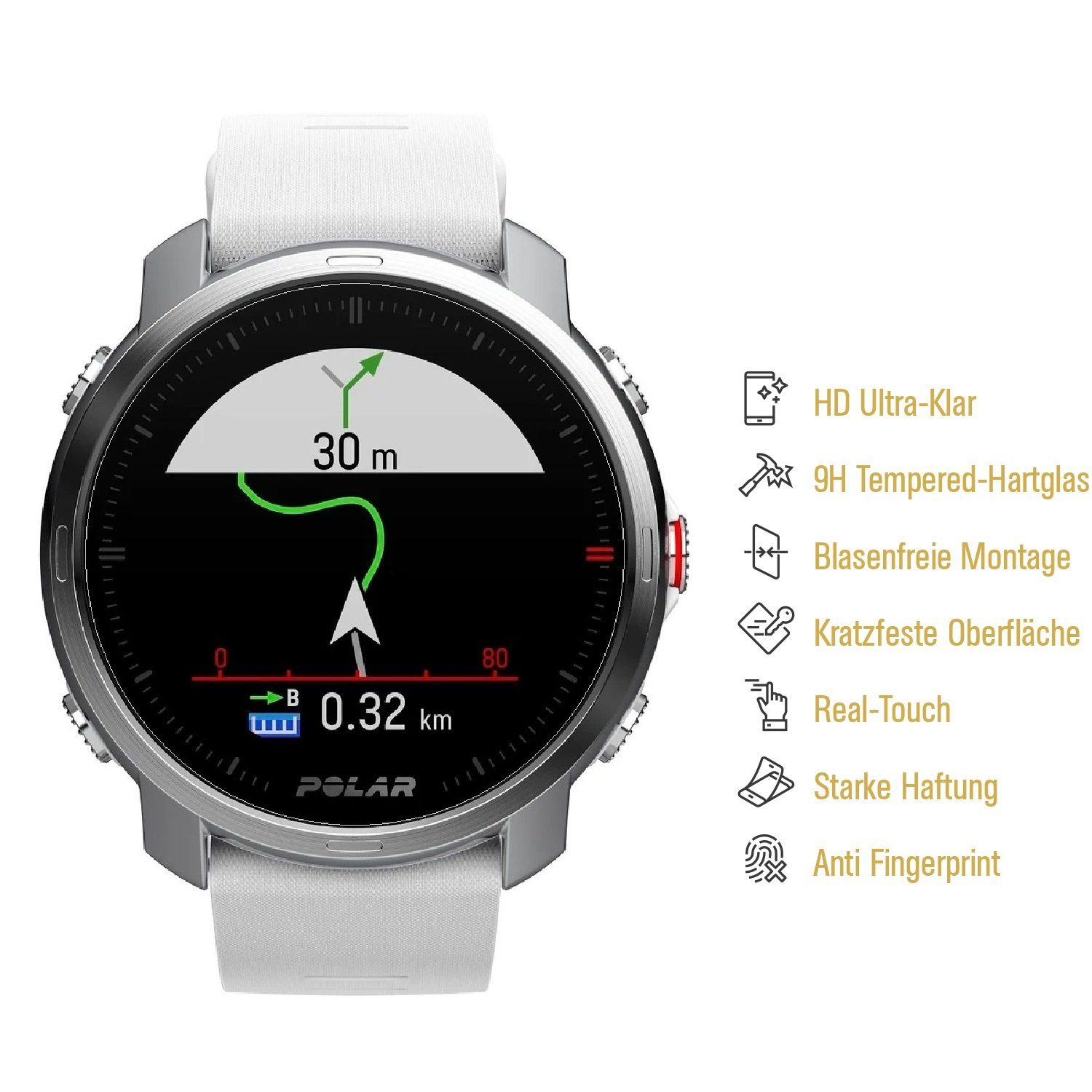 Protectorking Schutzfolie 2x 9H Hartglas für Polar Grit X Smart Watch Displa, Quailitative 9H Panzerglas HD ULTRA KLAR