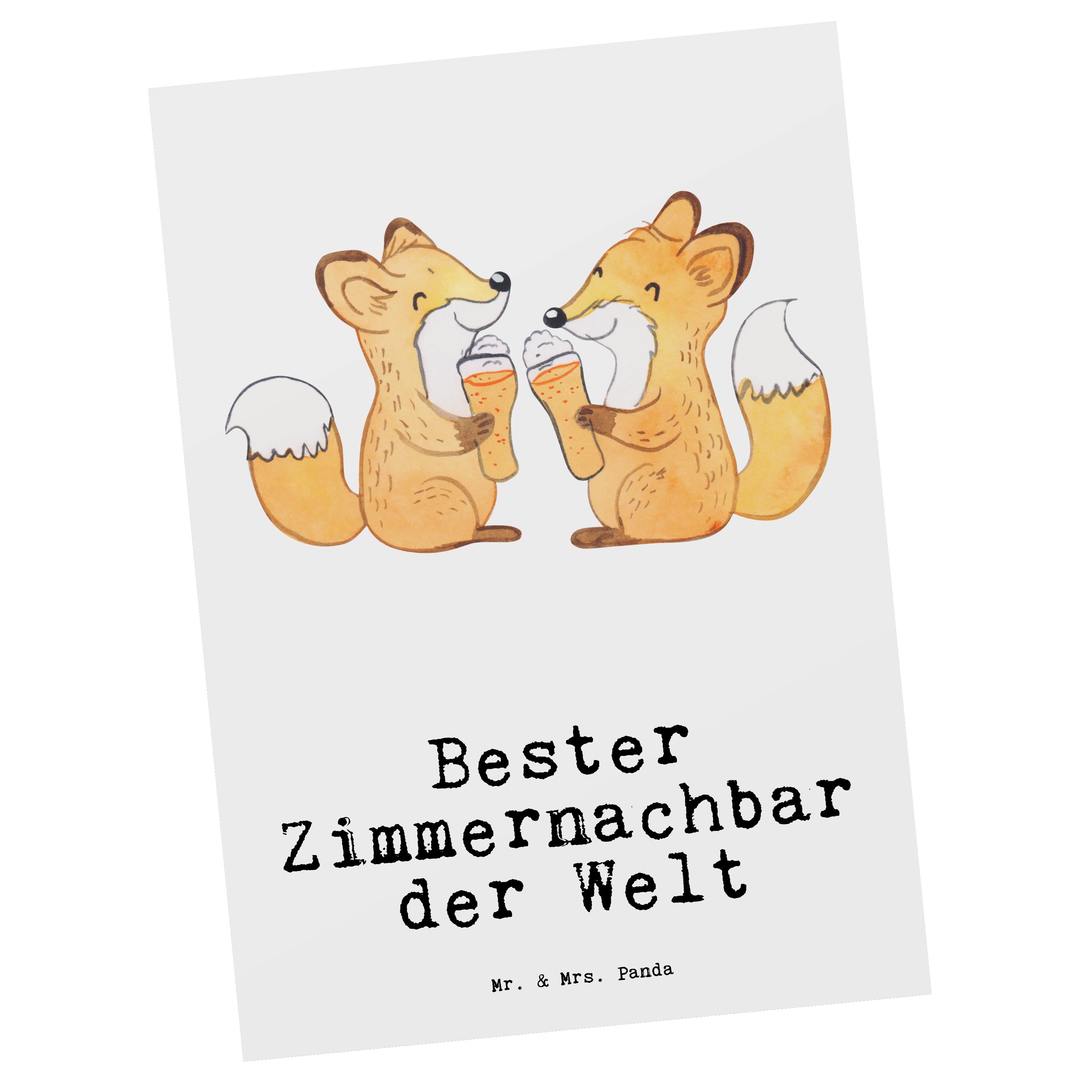 Mr. & Mrs. Panda Postkarte Fuchs Bester Zimmernachbar der Welt - Weiß - Geschenk, Ansichtskarte, Karte, Geburtstagsgeschenk, Studentenwohnheim, für, Geschenkkarte, Einladung