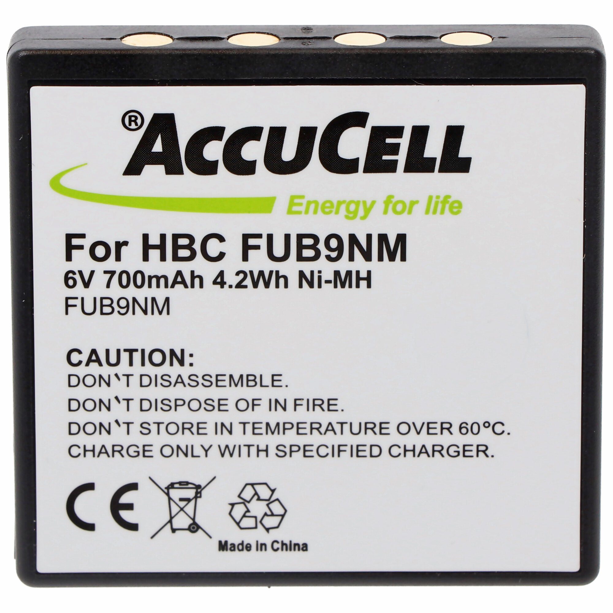 AccuCell AccuCell Akku passend für HBC FUB9NM, BA209000, 209060, BA209061, BA2 Akku 800 mAh (6,0 V)