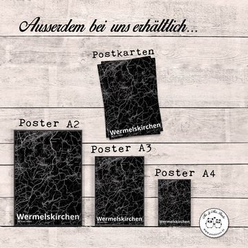 Mr. & Mrs. Panda Poster DIN A4 Wermelskirchen - Geschenk, Ort, Kinderposter, Stadt Dorf Karte, Stadt Black (1 St), Handgemalte Motive