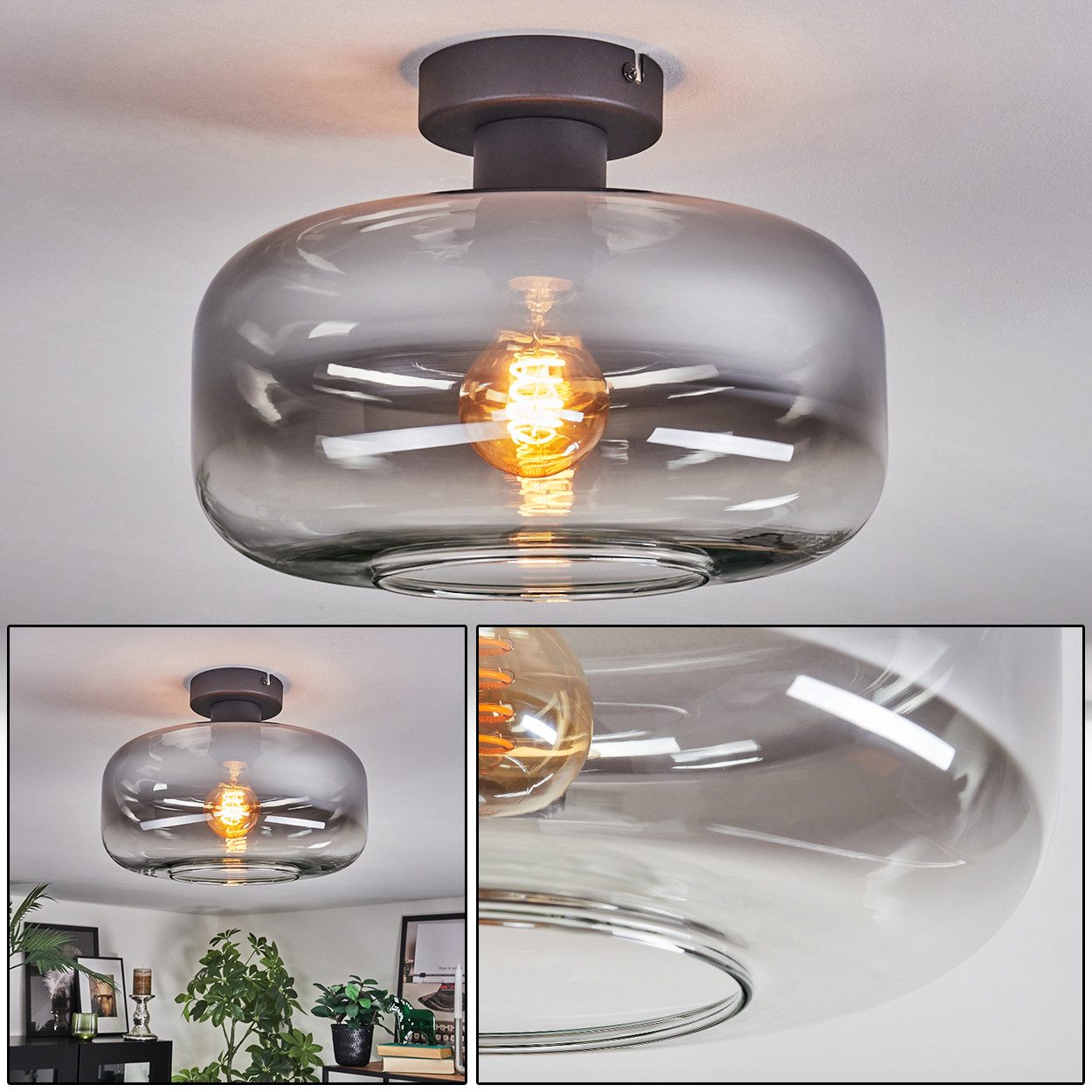 hofstein Deckenleuchte 1-flammige Deckenlampe aus Metall/Glas in Schwarz/Ra günstig online kaufen