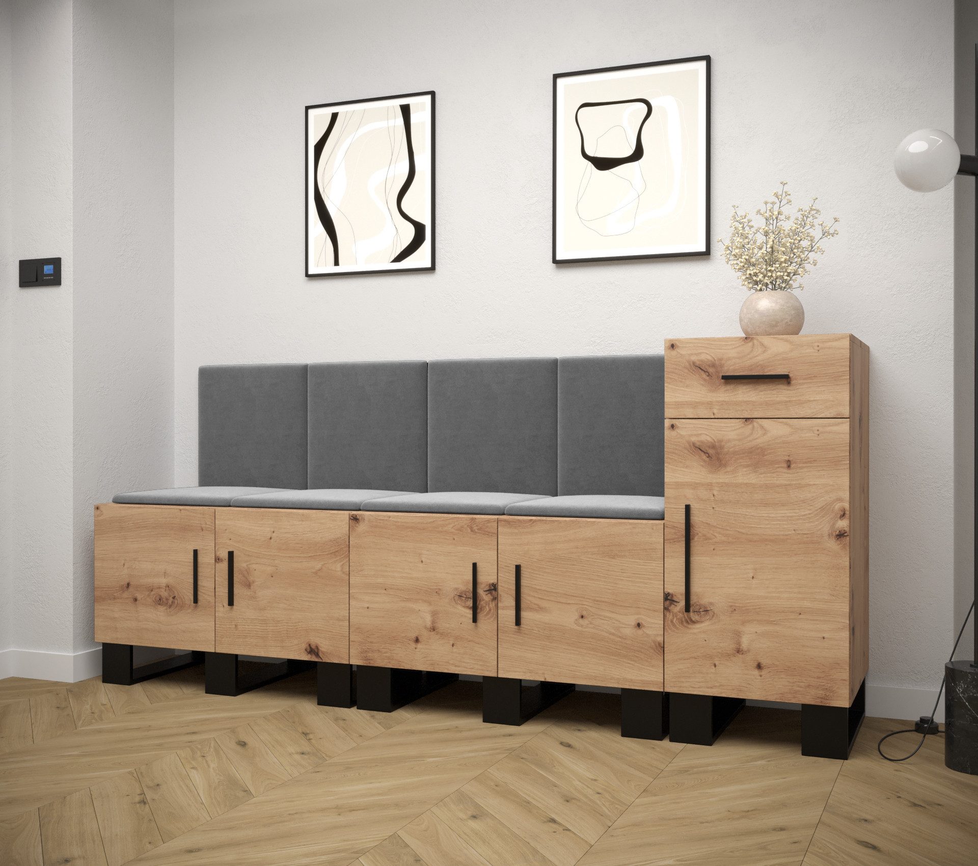 ABIKS MÖBEL Garderoben-Set ARTIN Set 17 Garderobe mit gepolsterten Paneelen, Industriell Design