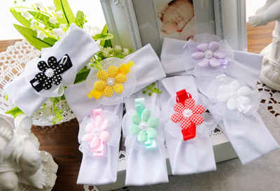 La Bortini Stirnband Baby Stirnbänder 3er Pack in Weiß mit Blumen 34 bis 45cm Kopfumfang