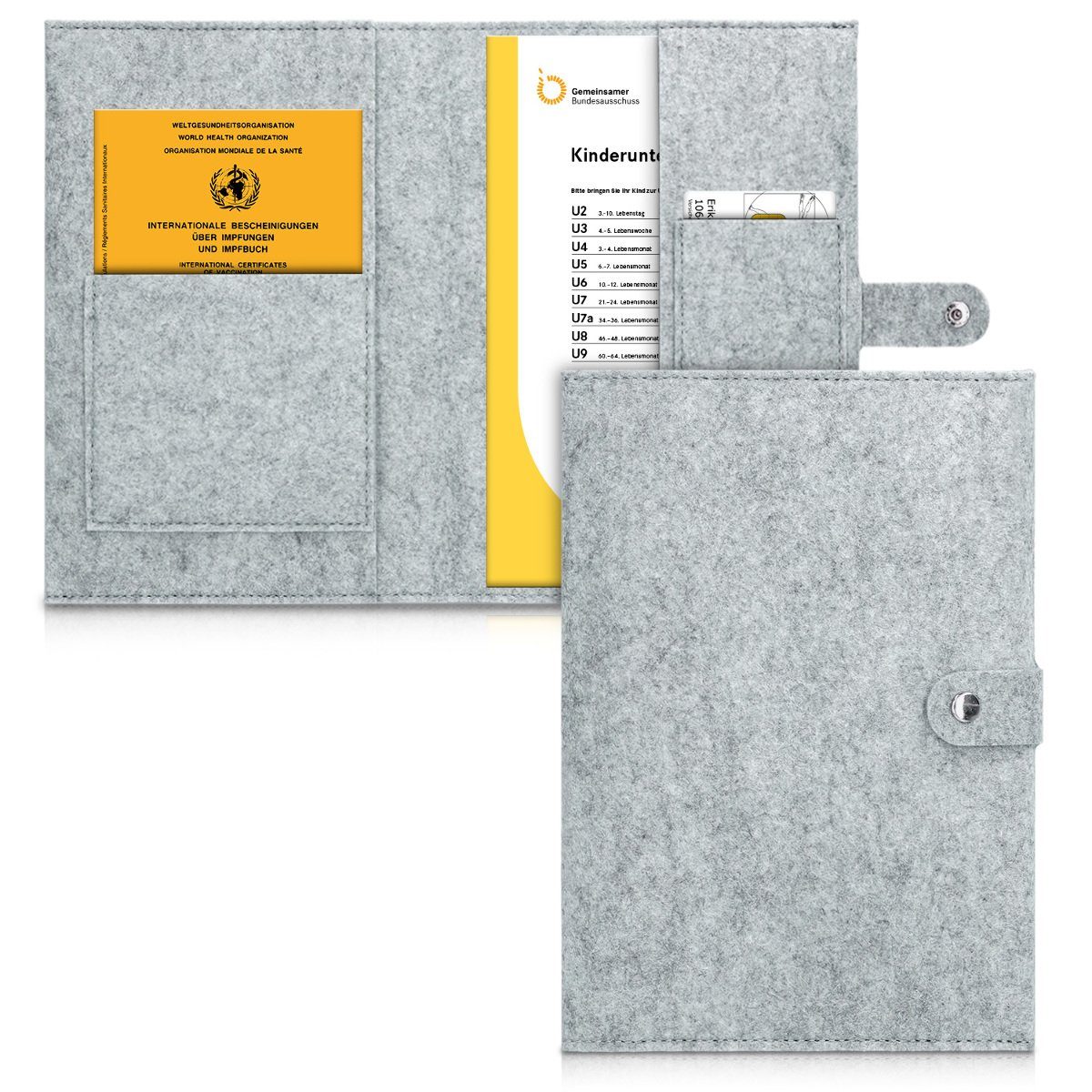 kwmobile Etui Hülle für das deutsche Untersuchungsheft aus Filz, U-Heft Hülle und Impfpass Hülle mit extra Fächern - Cover in