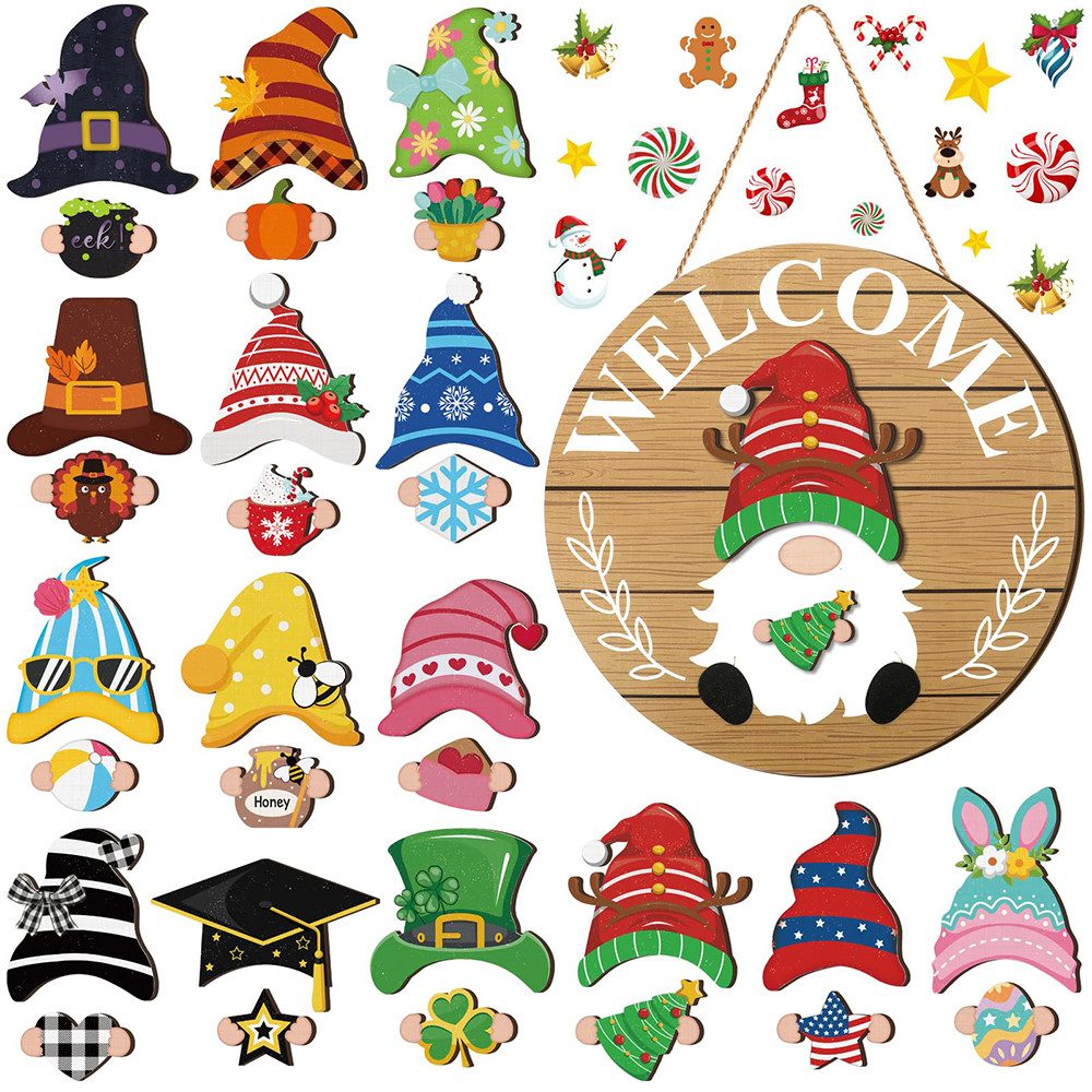 Bomiclss Dekohänger Hängende Weihnachtsdeko,30er-Set saisonales Wichtel-Dekoset aus Holz (30 St), mit magnetischen Teilen und abnehmbaren …