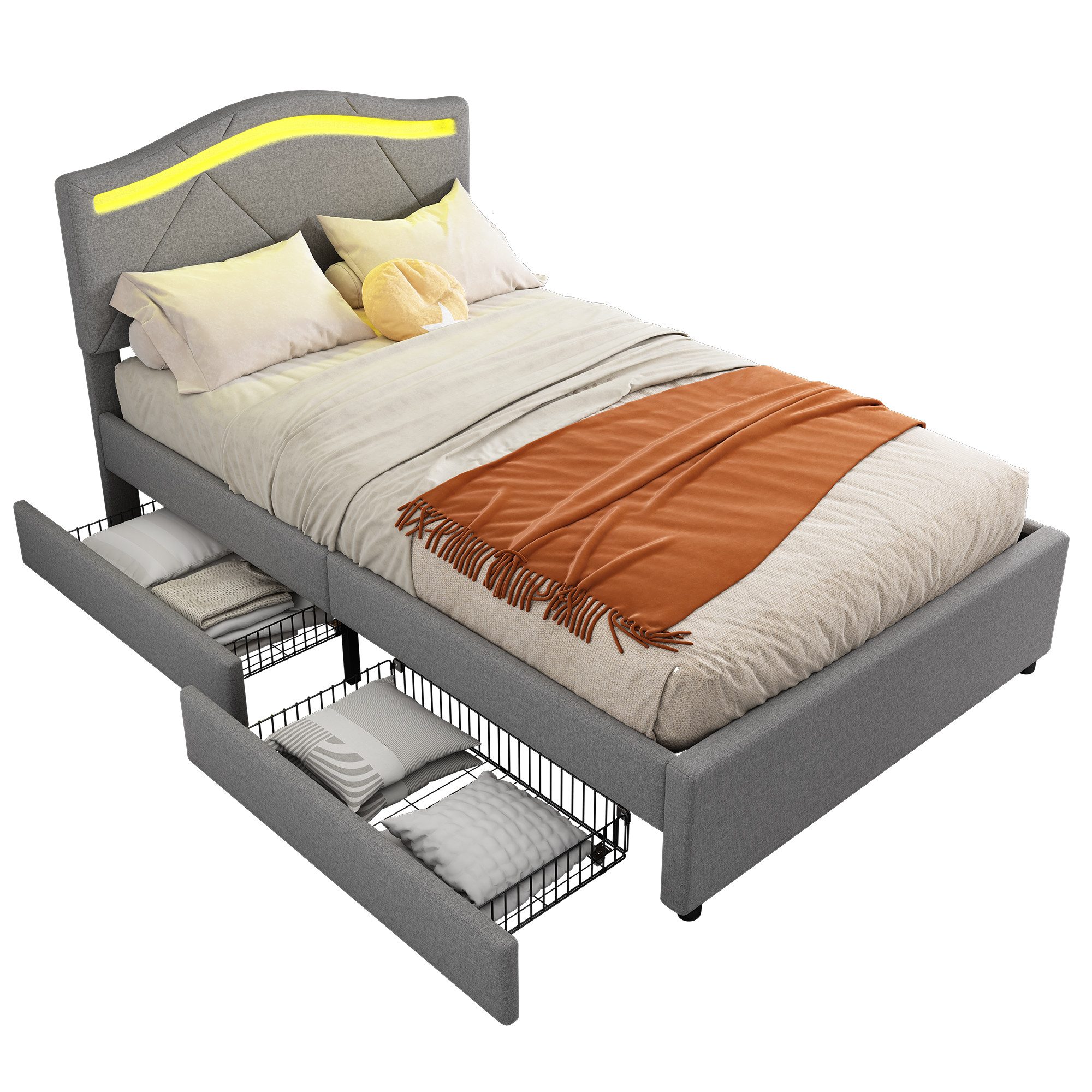 Flieks Polsterbett, LED Einzelbett 90x200cm mit günstig online kaufen