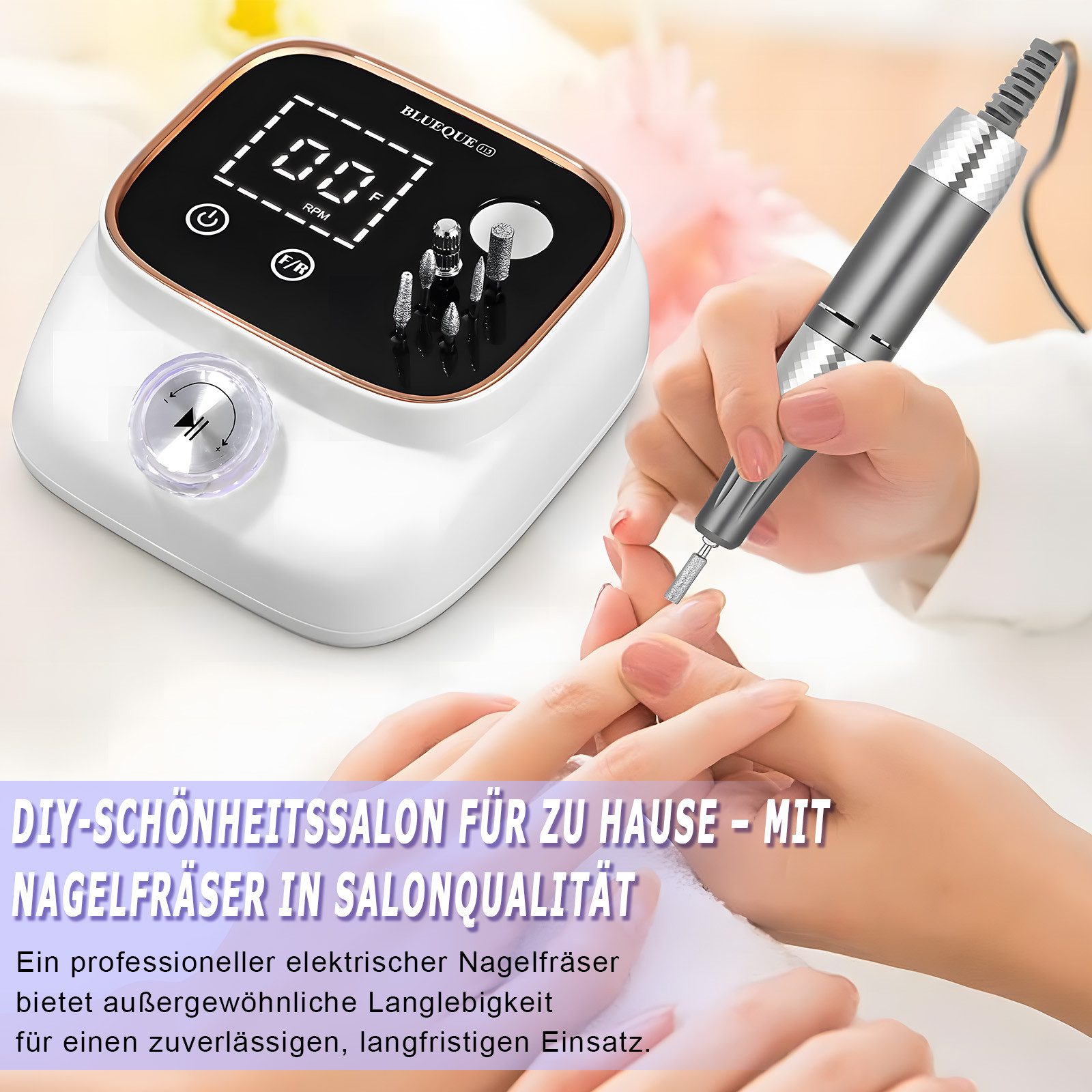 AKKEE Maniküre-Pediküre-Set Profi Elektrische Nagelfräser 45000RPM,Fräser für Gelnägel, mit Lcd-Display