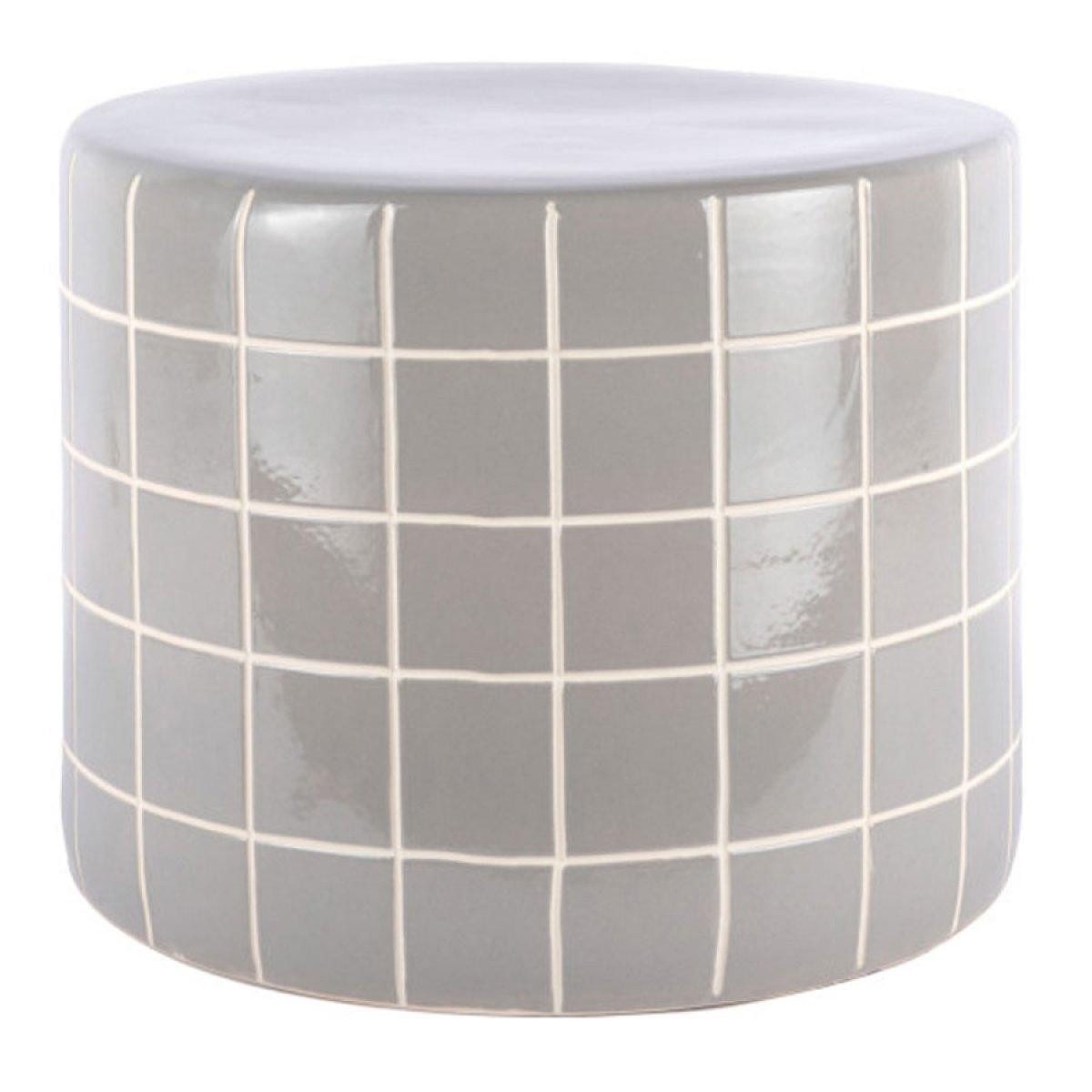 Leitmotiv Beistelltisch Pouf Beistelltisch Retro Tiles Grau (34cm)