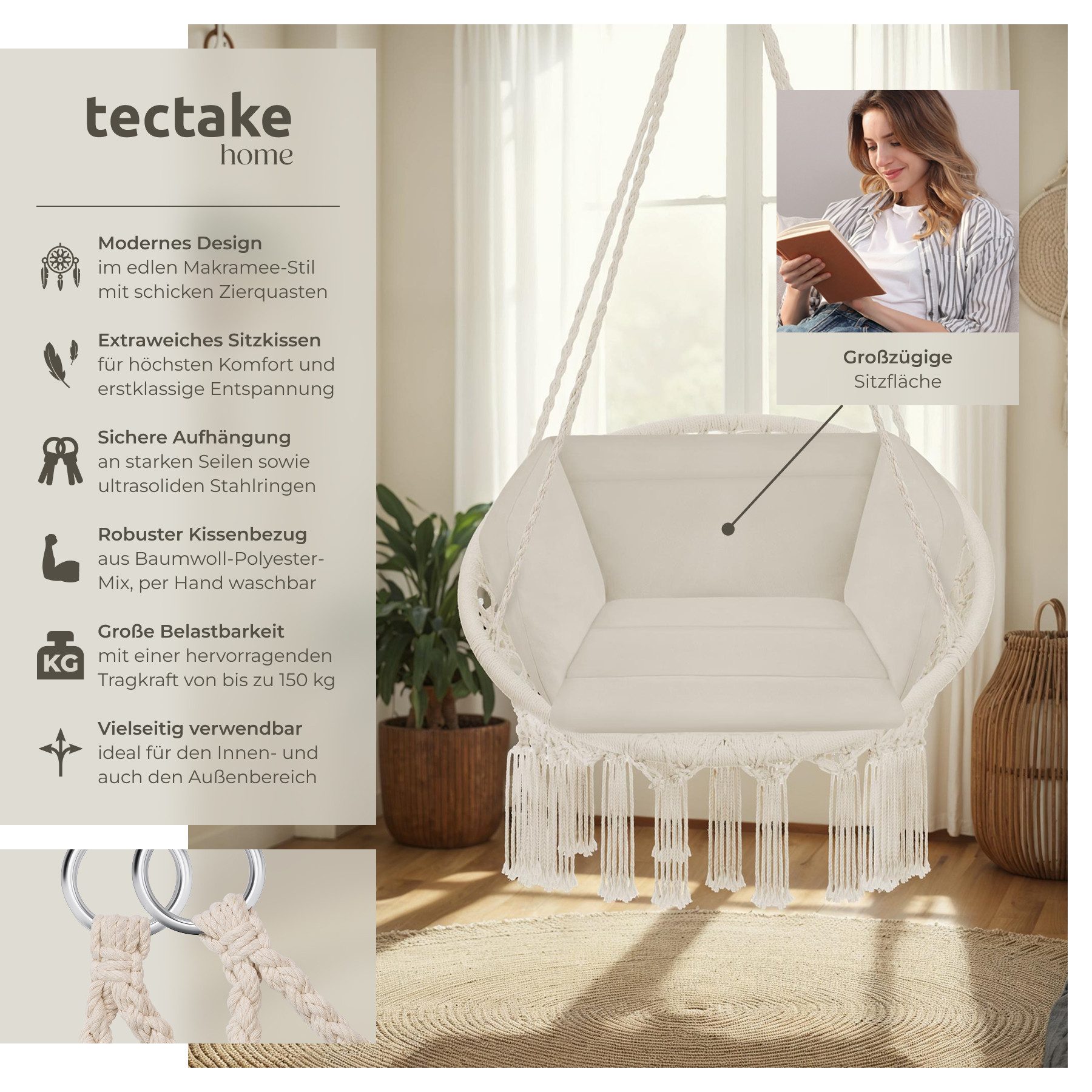 tectake Hängesessel Schaukelstuhl Grazia, mit Sitz- günstig online kaufen