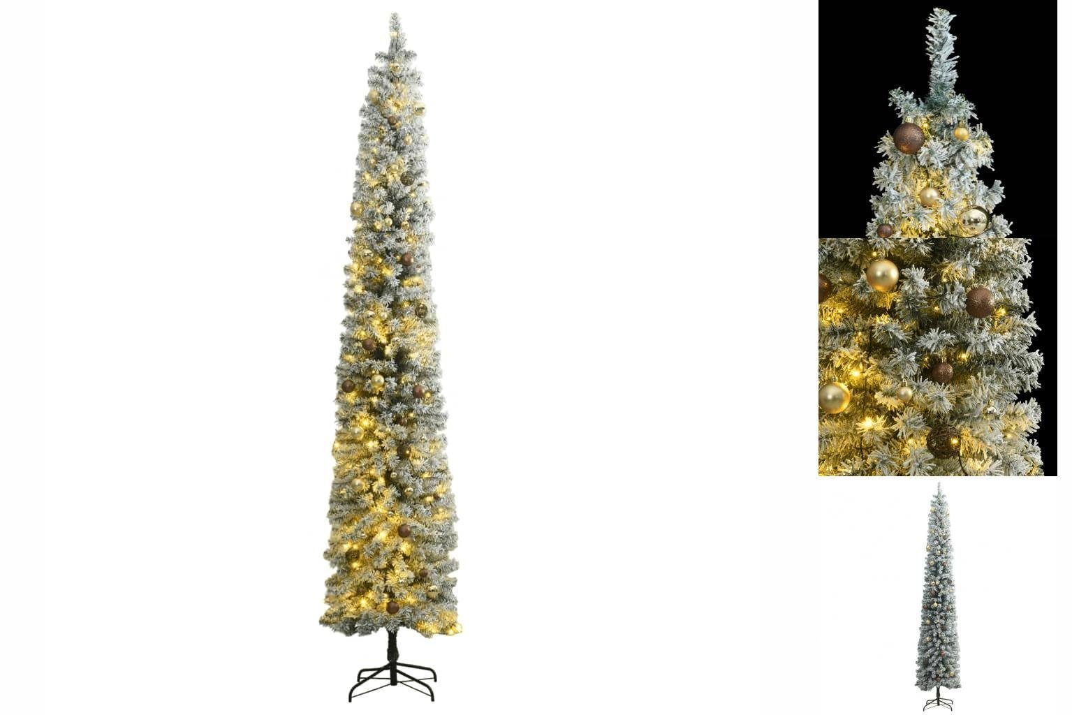 vidaXL Künstlicher Weihnachtsbaum Weihnachtsbaum Schlank mit 300 LEDs Kugeln Schnee 270 cm