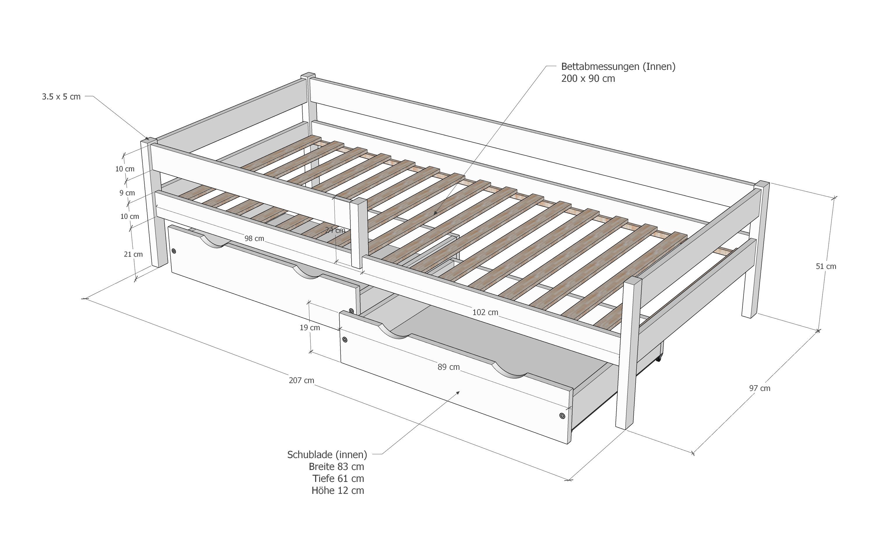 90x200 MILO 2 Weiß | Rausfallschutz), ohne CADANI Weiß Weiß Jugendbett in Kinderbett Farben, Matratze Schublade (abnehmbarer Massivholz, ohne cm wahlweise | | Weiß