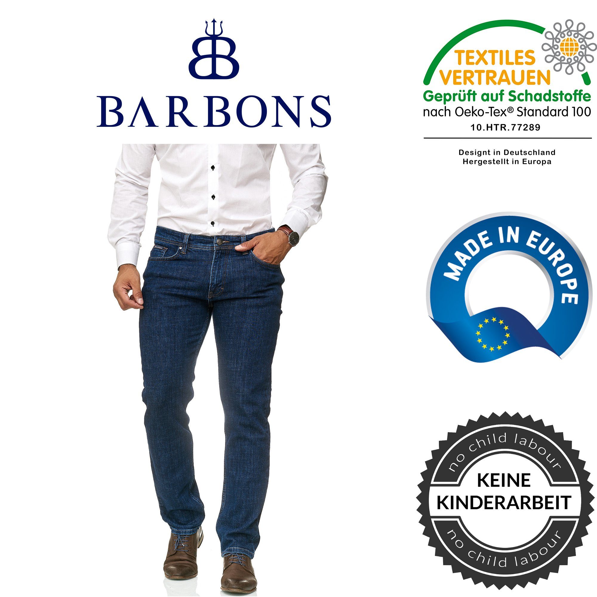 BARBONS 5-Pocket-Jeans Herren 02-Blau Regular Design Fit 5-Pocket