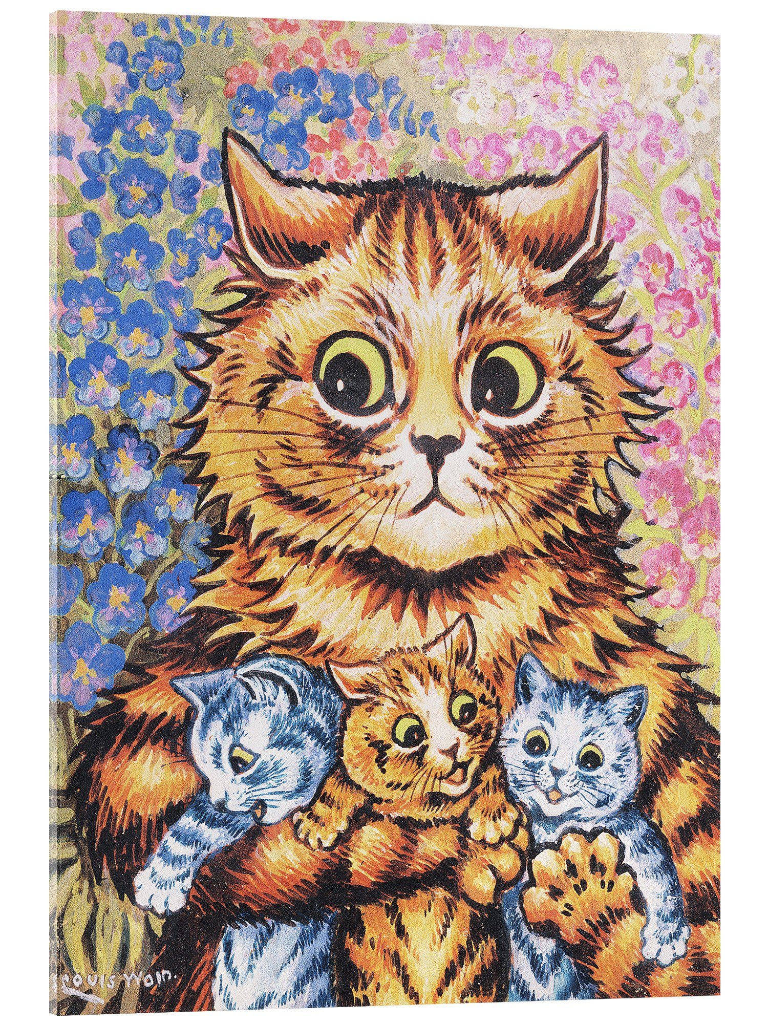 Posterlounge Wandbild Eine Katze mit ihren Kätzchen, Louis Wain, erhältlich als Poster, Leinwandbild, Wandsticker oder Acrylglasbild