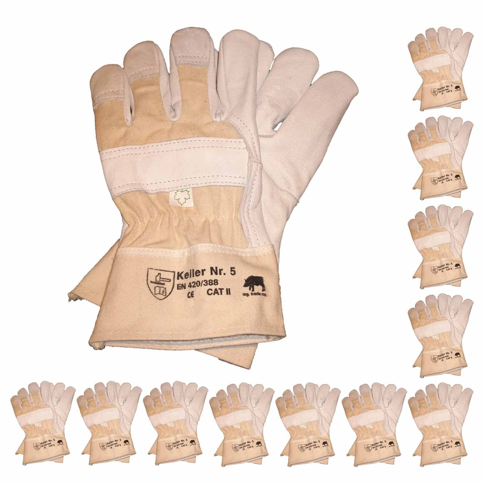 Keiler Forst Mechaniker-Handschuhe Schutzhandschuh Keiler Nr. 5, 12 Paar, Lederhandschuh, Forsthandschuh (Set)