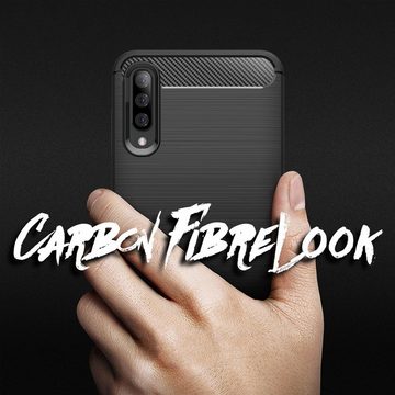 Nalia Smartphone-Hülle Samsung Galaxy A70, Carbon-Look Silikon Hülle / Matt-Schwarz / Anti-Fingerabdruck / Rutschfest Stoßfest Kratzfest / Karbon-Optik Schutzhülle / Slim Cover Soft Case Etui Handy-Tasche Backcover / Handy-Schale Backcase Handycover Handycase