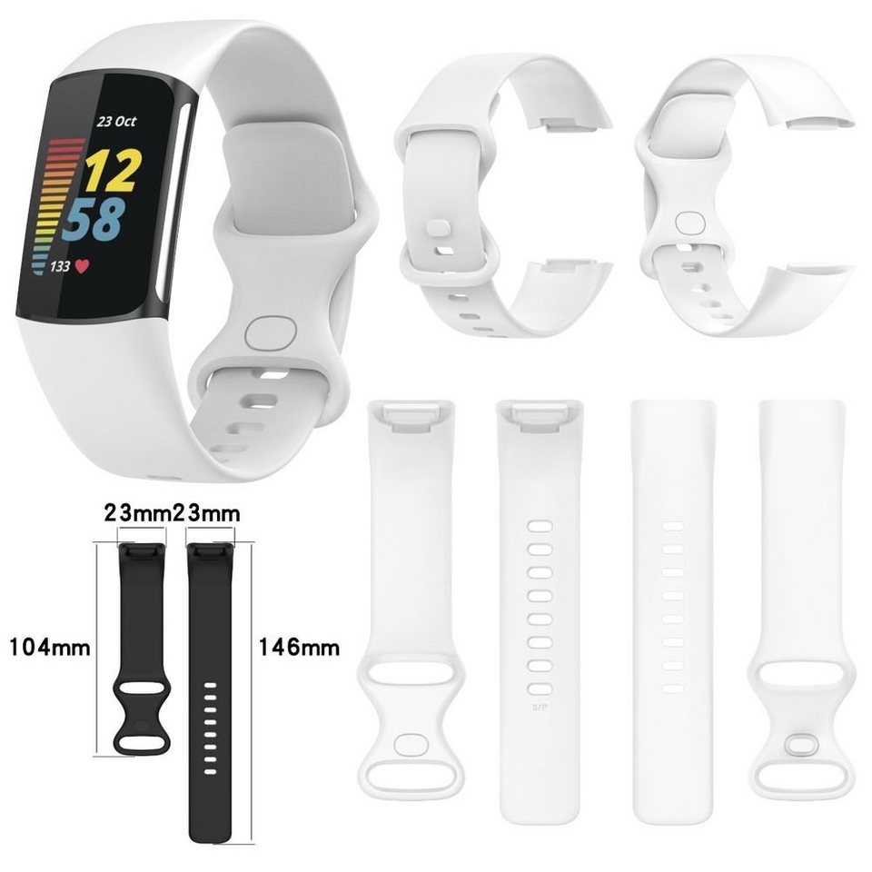 Wigento Smartwatch-Armband Für Fitbit Charge 5 Hochwertiges Kunststoff /  Silikon Uhr Watch Smart Sport Armband Weiß Männer Größe L
