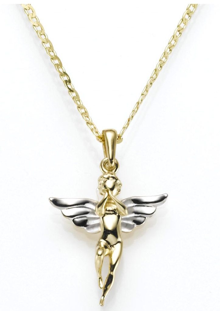 Brillant Stern Engel Herz Anhänger Weiß Gold 333 mit 36 cm Silber 925 Rhod Kette 
