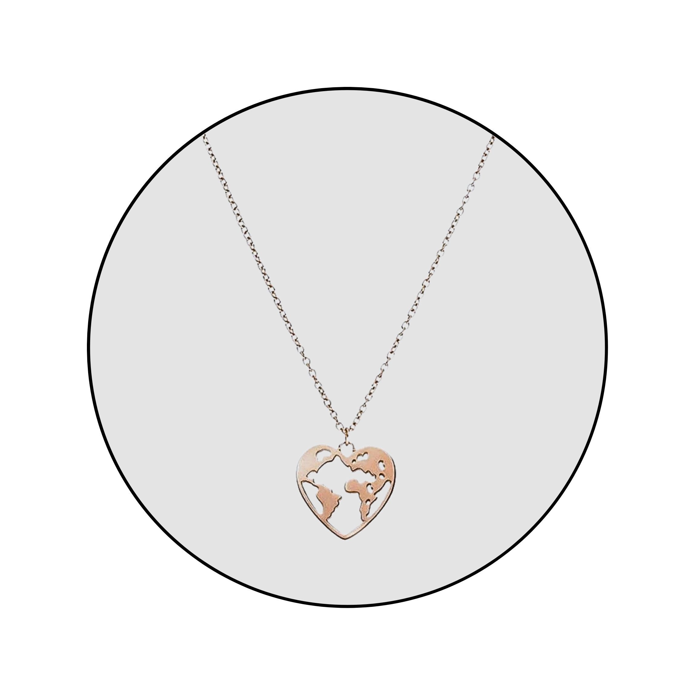 GOLDKLEIN Edelstahlkette Edelstahl Herz Weltkarte Schmuck Halskette, Damen, inkl. Geschenkbox