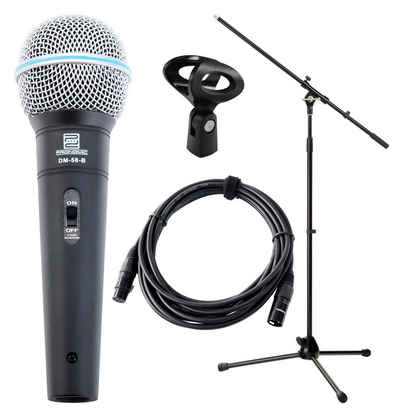 Pronomic Mikrofon »DM-58-B Vocal Mikrofon Starter Set - Dynamisches Mikrofon - XLR Kabel mit 5 m Länge -Mikrofonstativ mit Galgen - Klemme« (1-tlg), Sehr gute Richtwirkung und Feedback-Unterdrückung