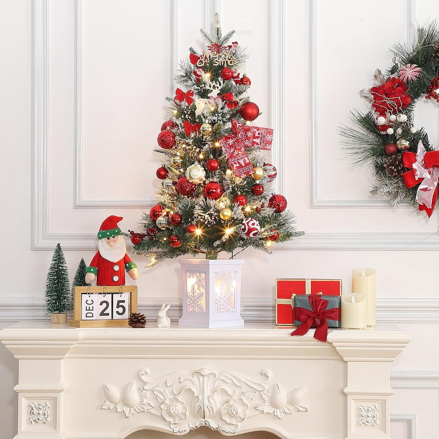 GarveeMore Künstlicher Weihnachtsbaum 90 cm Künstlicher Tannenbaum mit LED-Beleuchtung & roten Beeren – Bild 2 von 5