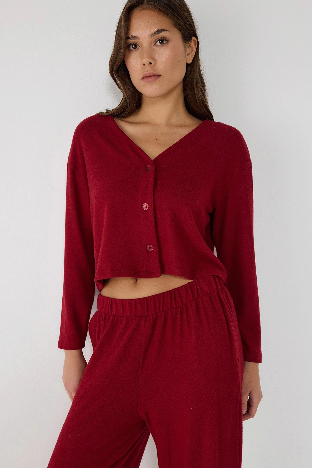 No Matter What Blusenjacke Kurzer Cardigan mit V-Ausschnitt und Knopfleiste