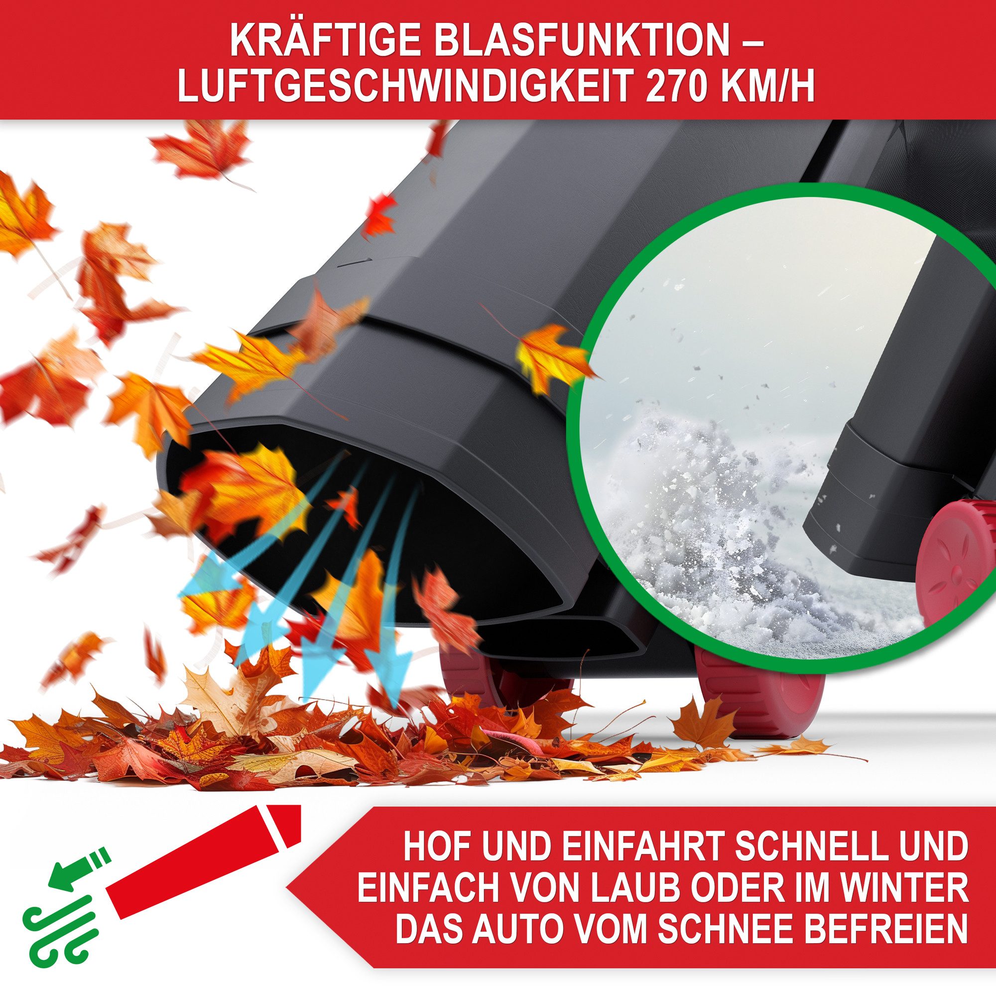 Onbest Elektro-Laubbläser LV3245 3in1 Laubsauger Laubhäcksler, 10:1 Mulchen, 45L Fangsack, 3200W