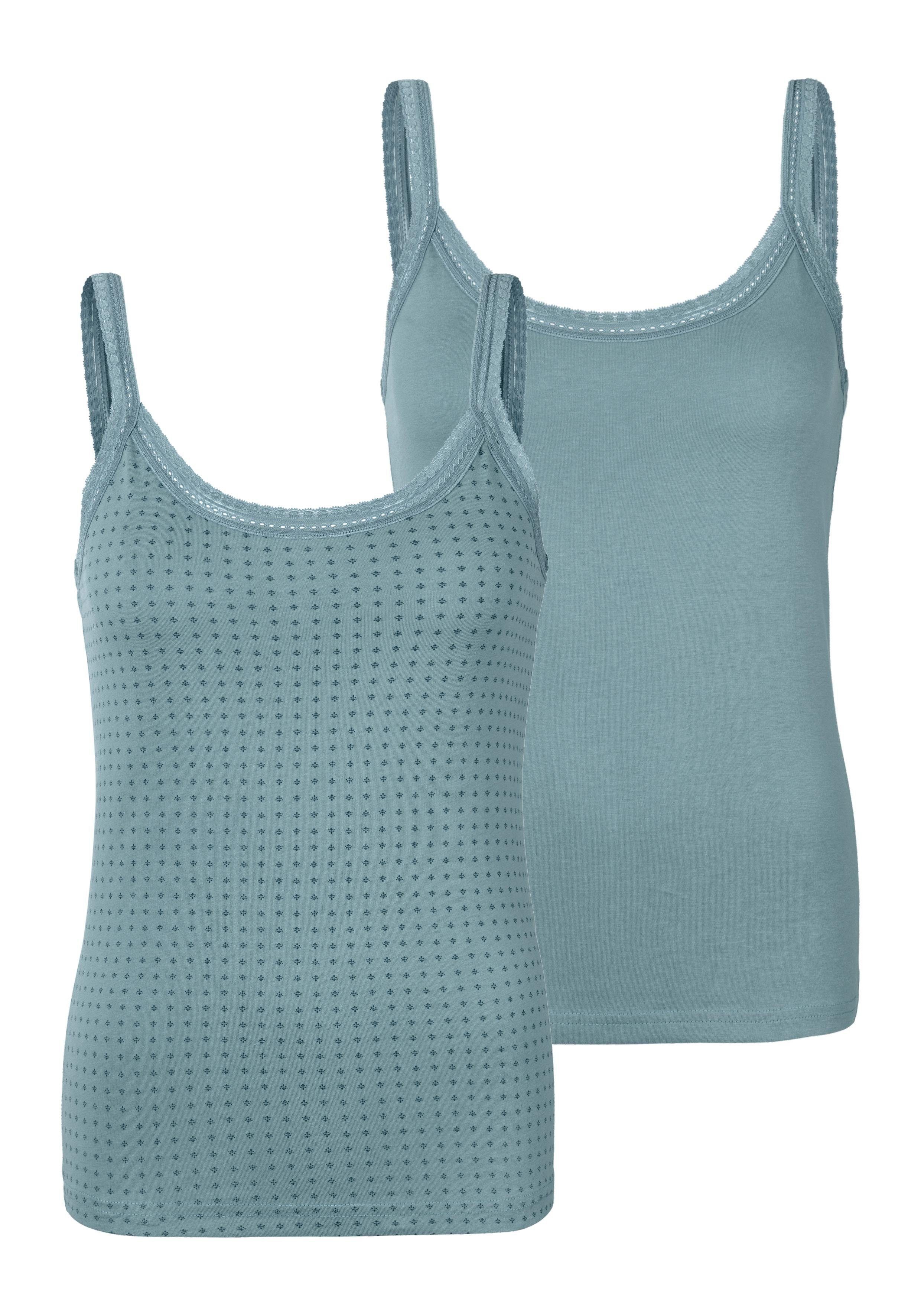 LASCANA Unterhemd (Packung, 2-St., 2er-Pack) aus elastischer Baumwolle, weiche Spitze, Spaghettiträger-Top mint | Ärmellose Unterhemden