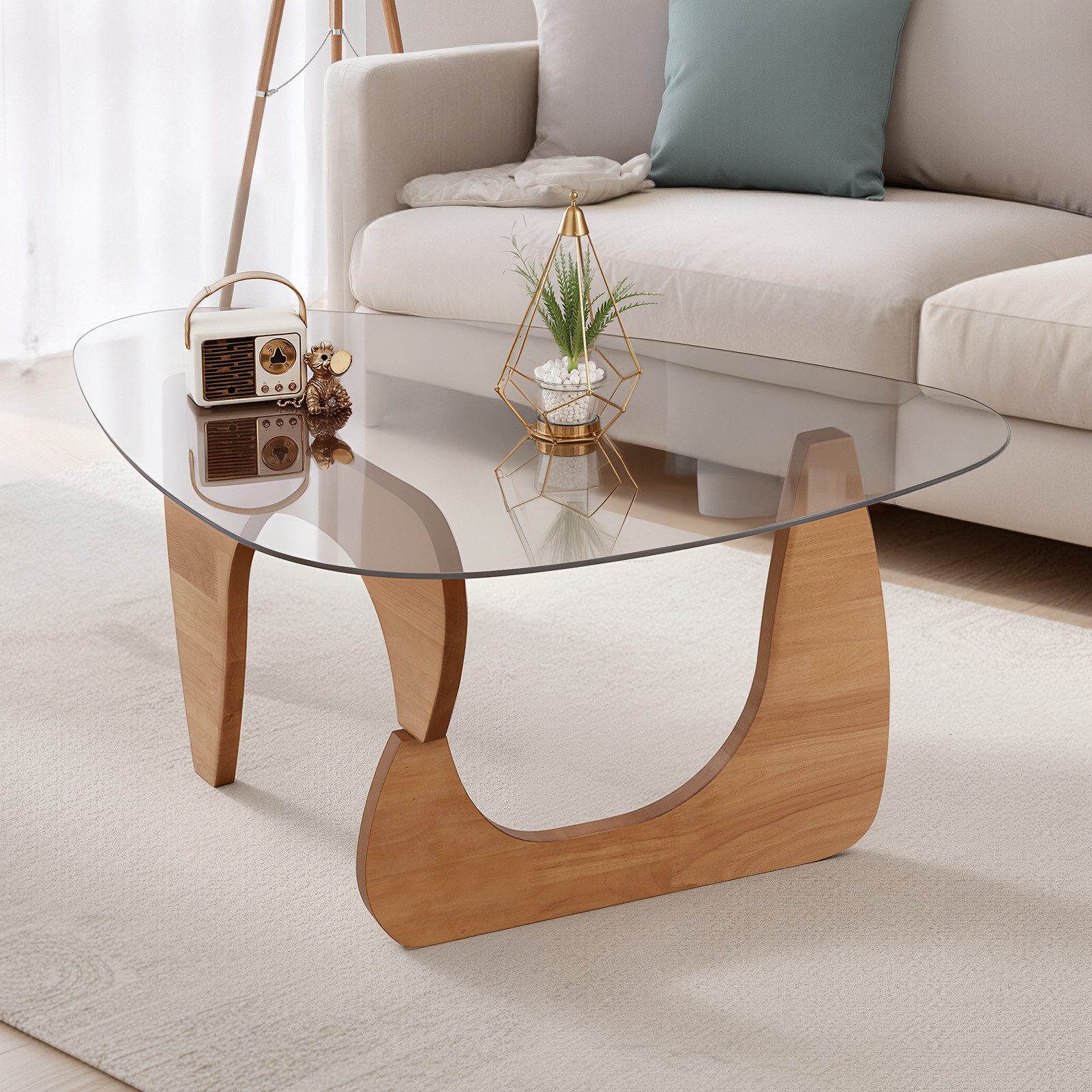 Rutaqian Couchtisch Couchtisch Glas, Minimalistischer Design Glastisch, 83x57x40cm (Ein Tisch), Moderner Beistelltisch für Wohnzimmer, Empfangstisch, Nachttisch