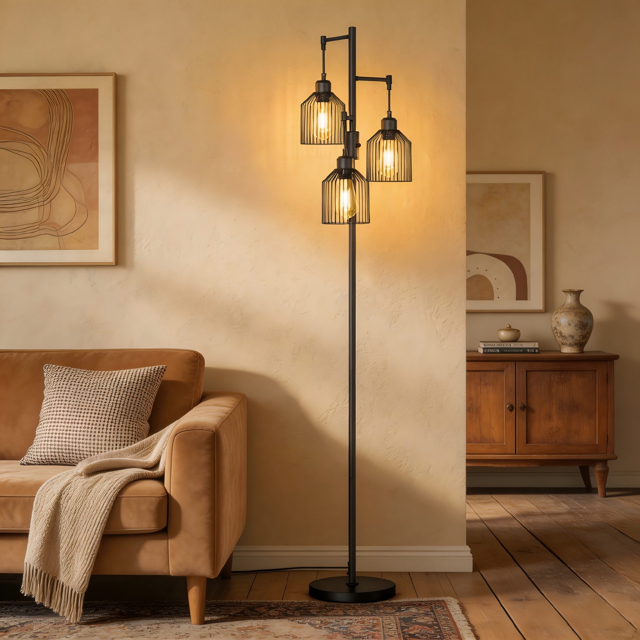 VASAGLE Stehlampe Standleuchte, 3-flammige Stehleuchte, Helligkeit einstellbar, Metallschirm, 3 E27-Fassungen, modern