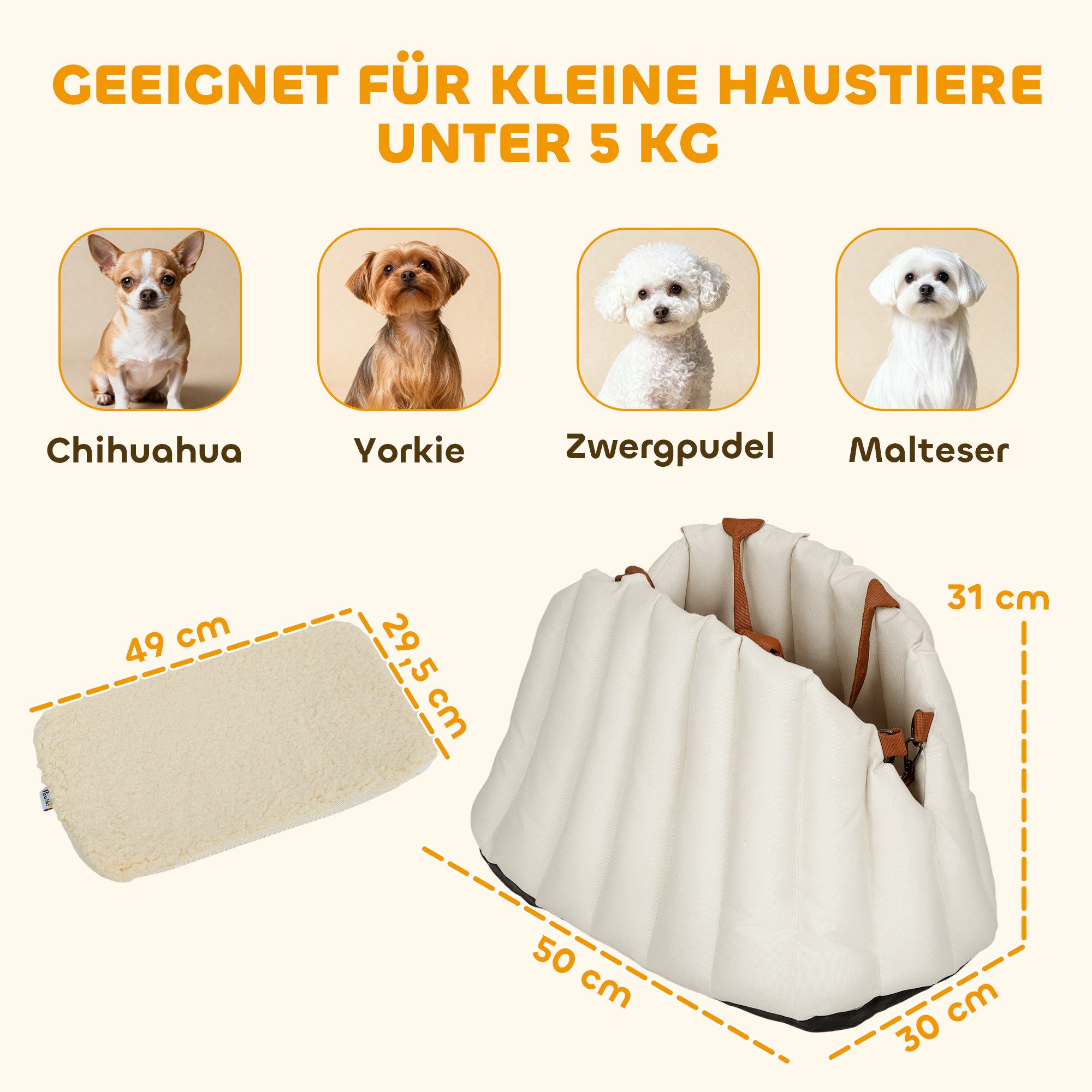 PawHut Hunde-Autositz Hundeautositz, Oxford-Stoff, Autositz für kleine Haustiere