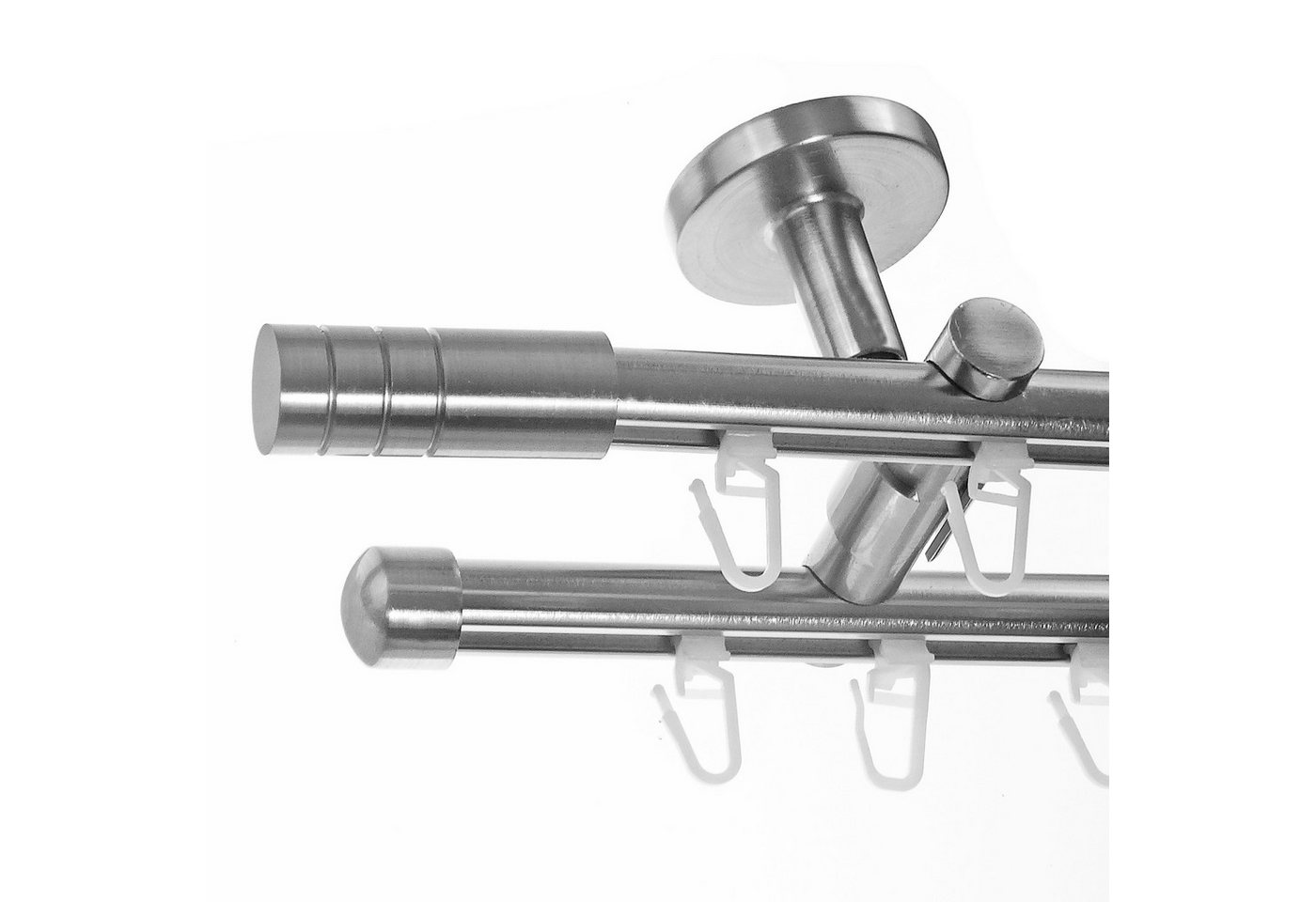 BASIT Gardinenstange Innenlauf 16 mm mit Deckenträgern 120 cm E28, Ø 16 mm, 2-läufig, verschraubt, Aluminium, D80 120 cm E28 Zylinder