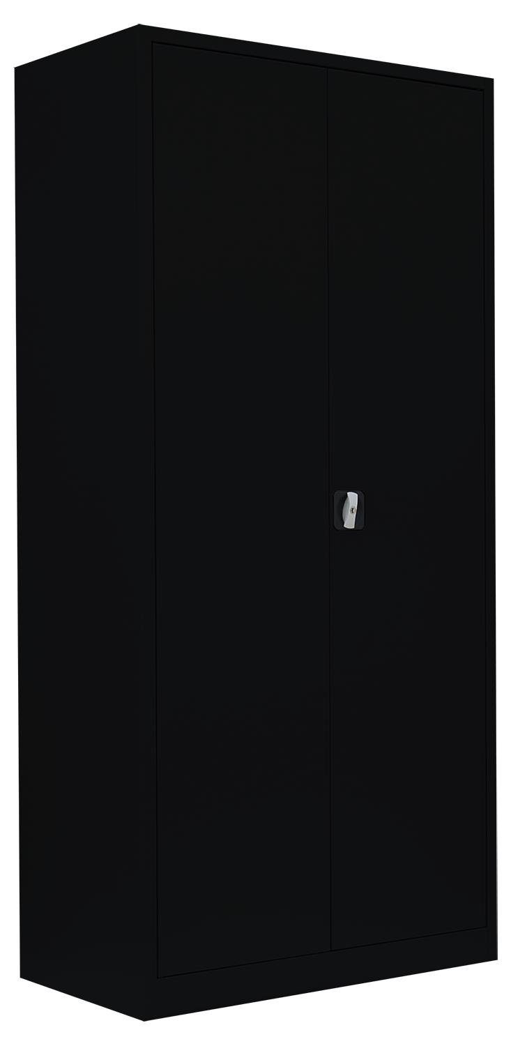 Steelboxx Mehrzweckschrank Aktenschrank Metallschrank abschließbar Büroschrank 195x92,5x50cm (1-St) Komplett montiert, keine Montage notwendig Korpus: RAL 9005 Tiefschwarz/ Türen: RAL 9005 Tiefschwarz | Schwarz