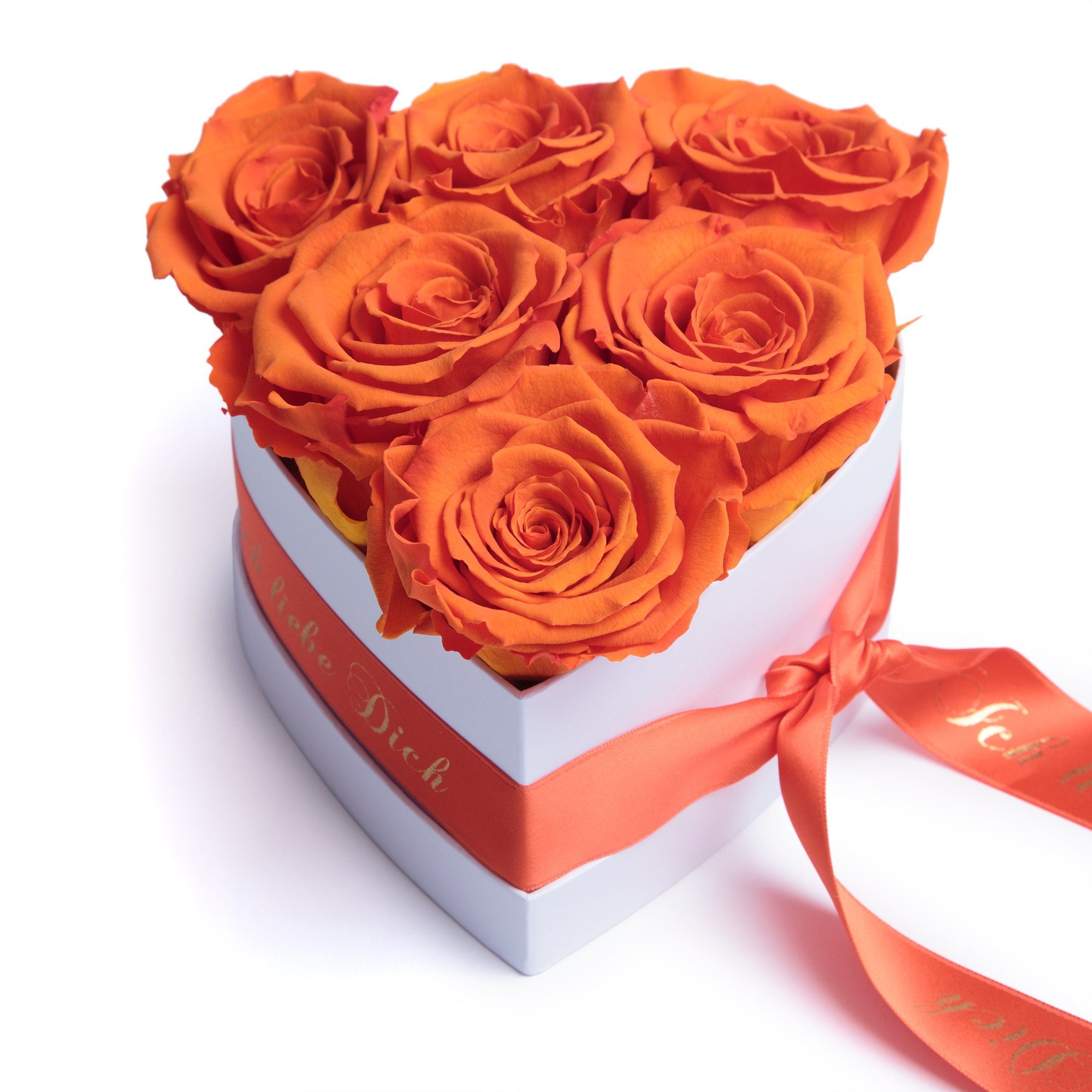 Kunstblume Infinity Rosenbox Herz 6 ewige Rosen Ich liebe Dich Geschenk Frau Rose, ROSEMARIE SCHULZ Heidelberg, Höhe 10 cm, Valentinstag Geschenk Frau Herz Orange | Kunstblumen