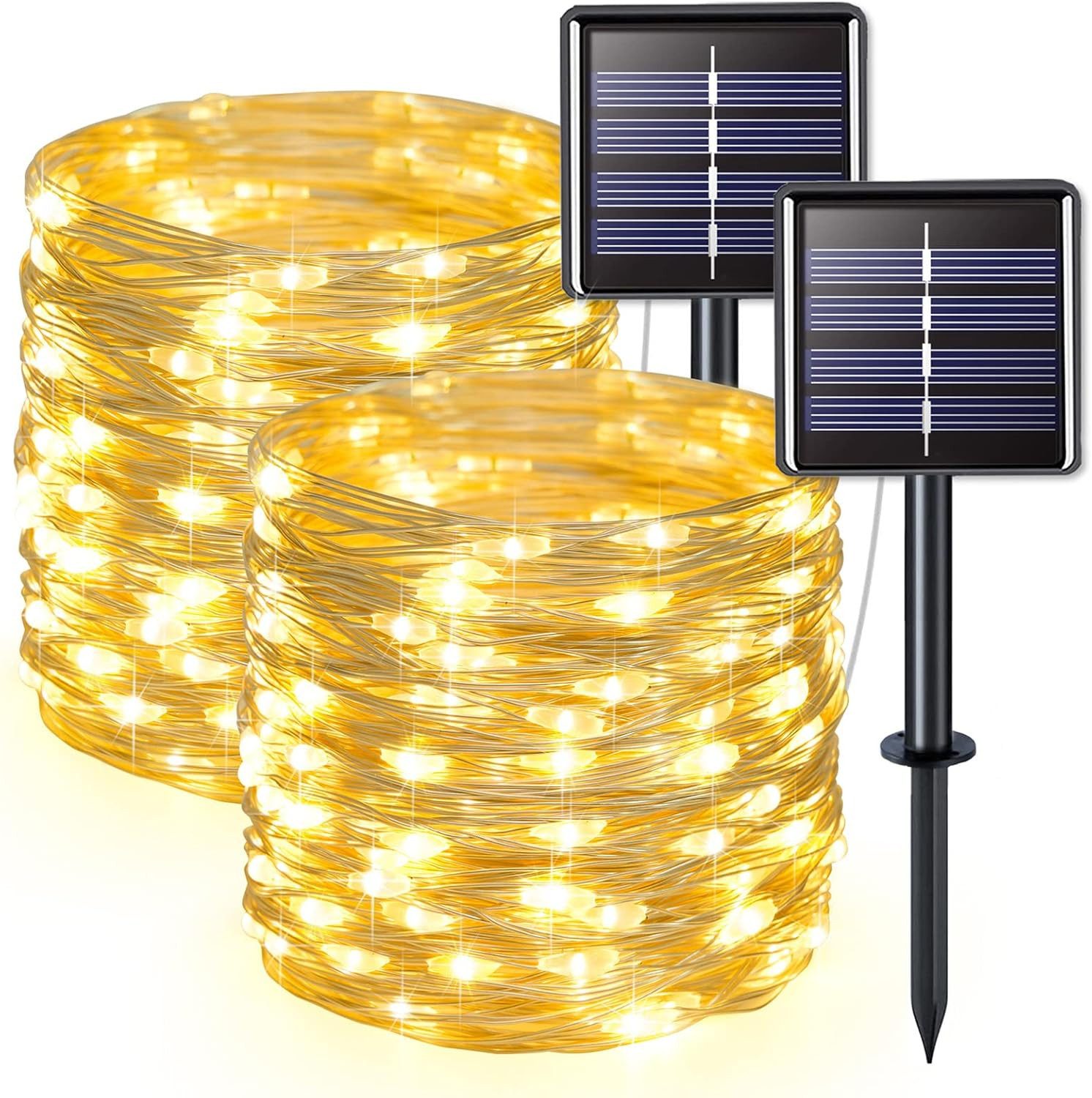 Athlix LED-Lichterkette Solar LED-Lichterkette 2x Solar Lichterkette Außen 12m 100 LED, 12m 100 LED Outdoor Solarlichterkette, Wasserdicht und 8 Modi