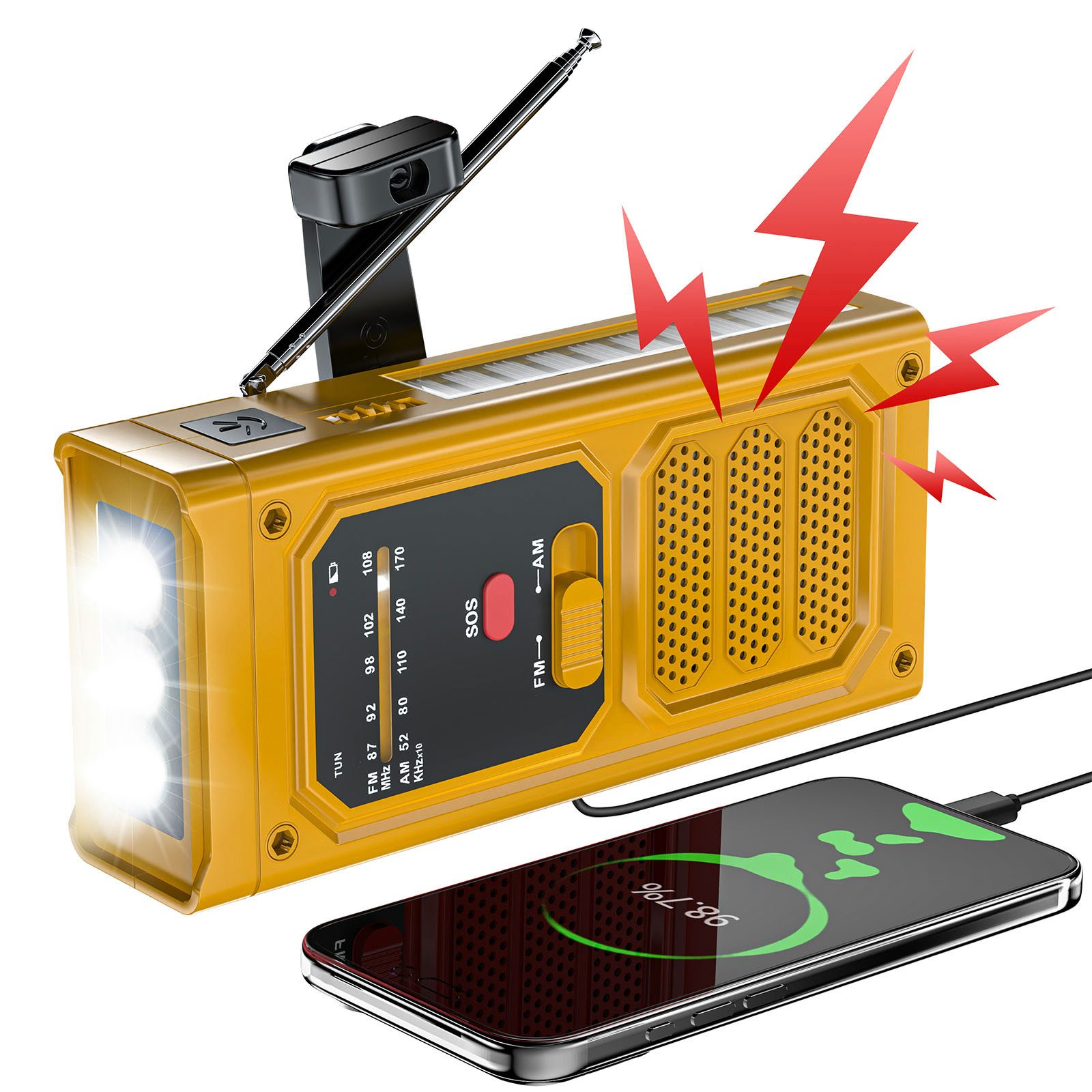 Solarbaby Solar Radio, AM/FM Notfallradio, Kurbelradio Notfallradio (mit 2000mAh Akku powerbank Radio)