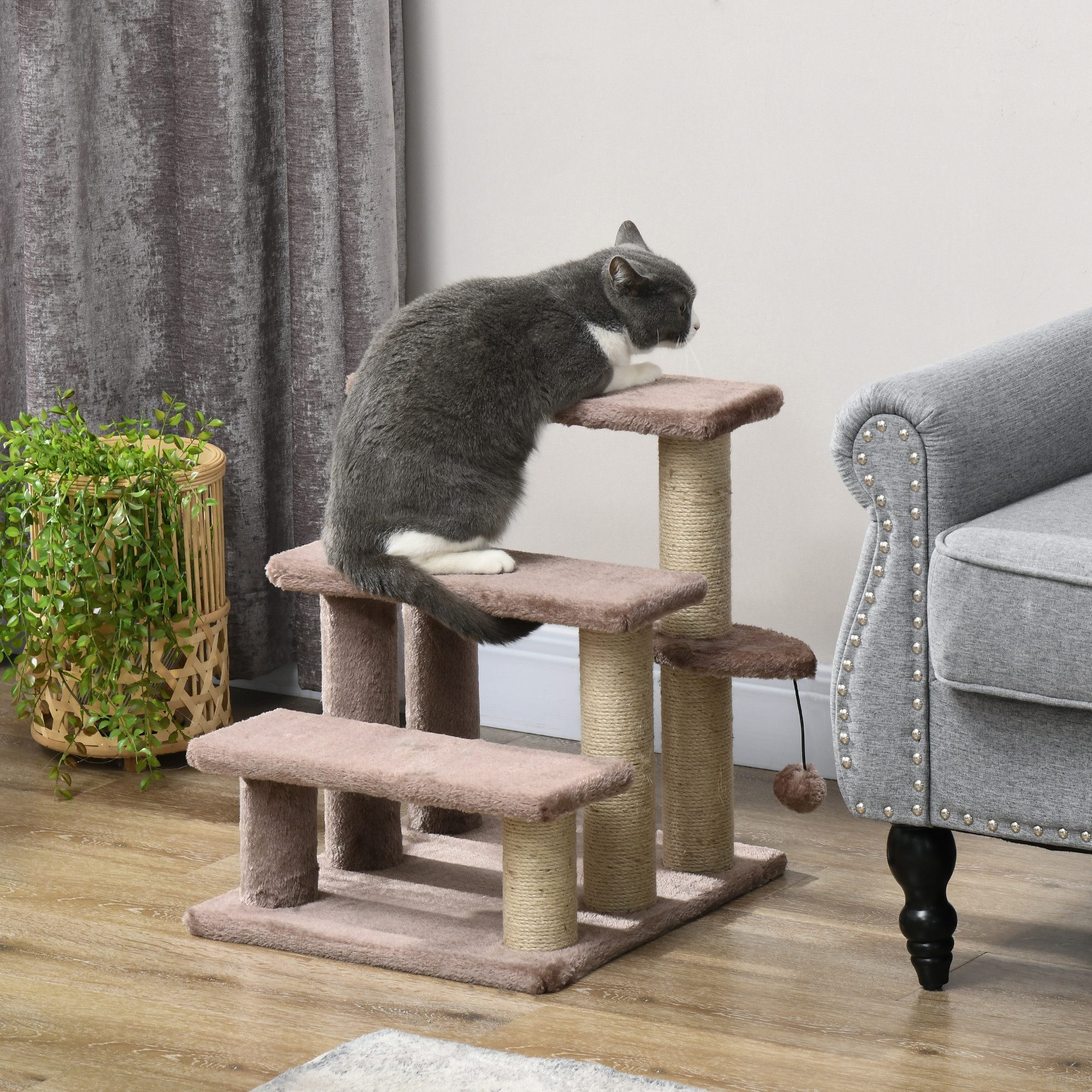 PawHut Kratzbaum Hundetreppe Tiertreppe, mit Kratzbaum günstig online kaufen