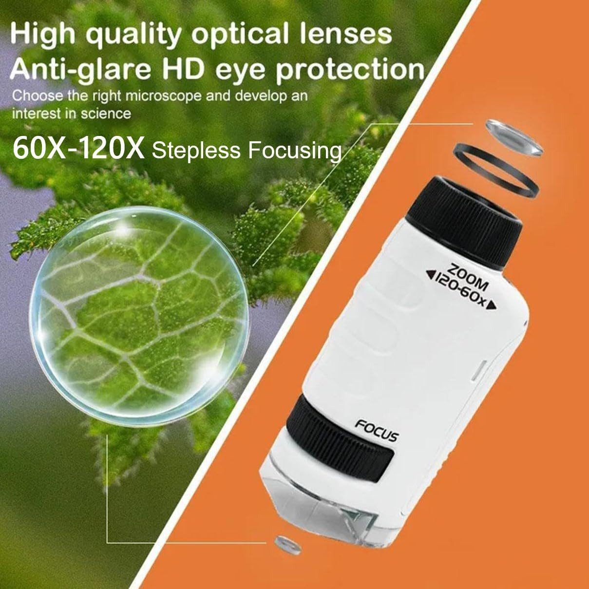 COIL Tragbares Kindermikroskop, Handheld-Tasche mikroskop, Kindermikroskop (Mini-Mikroskop für Kinder, 60x-120x Objektiv, LED)