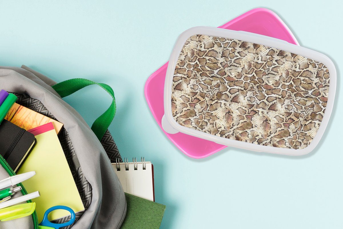 Mädchen, Kunststoff, rosa Design, Snackbox, (2-tlg), Lunchbox Kinder, für Brotdose Kunststoff MuchoWow Erwachsene, - - Schlange Tiere Brotbox