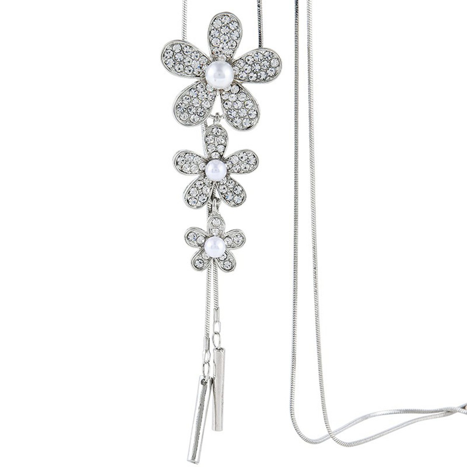 KARMA Lange Kette Pulloverkette Blume 70 cm Silber Damen (Damenschmuck mode günstig online kaufen