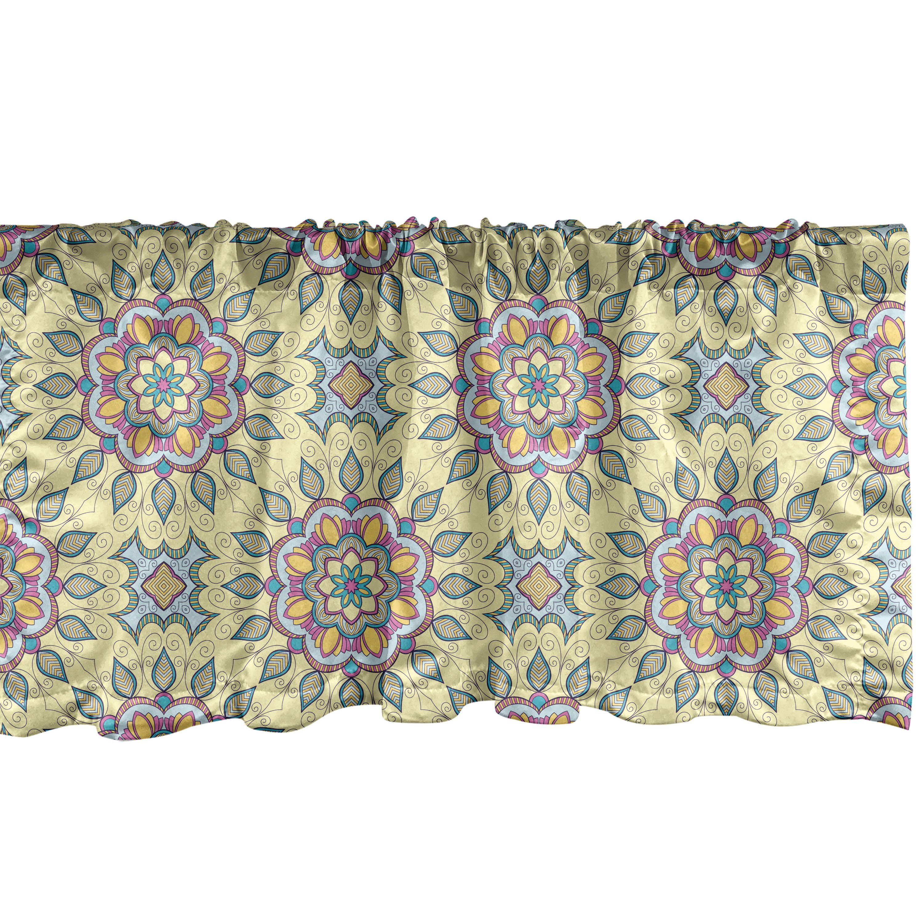 Scheibengardine Vorhang Volant Abstrakt Schlafzimmer Küche Abakuhaus, mit für Dekor Oriental Mandala-Muster Stangentasche, Microfaser