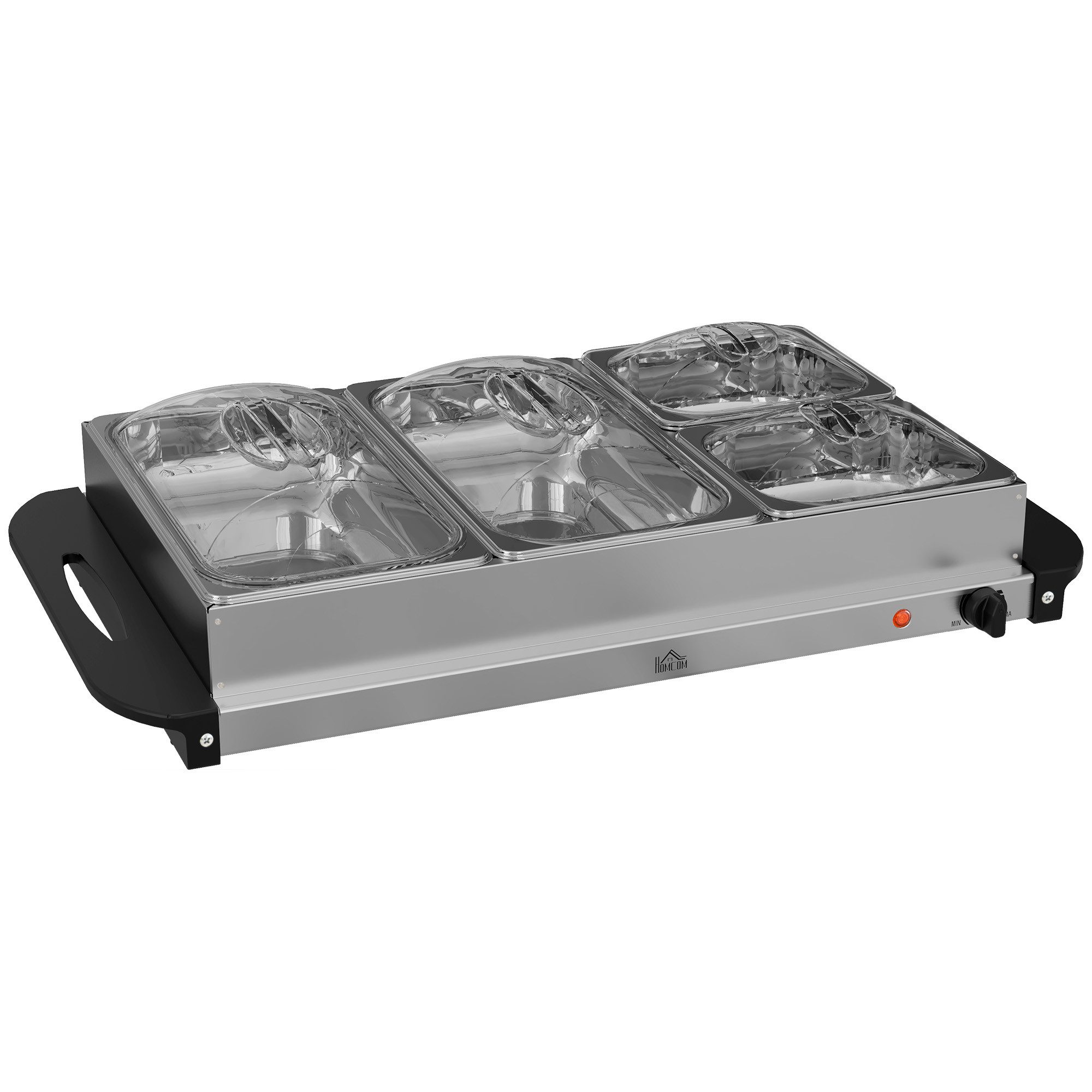 HOMCOM Warmhalteplatten-Zwischenmodul Buffetwärmer, 300 Watt, Edelstahl, mit Einstellbarer Thermostat, 6,8 L Chafing Dish für Partys Buffets Familienessen