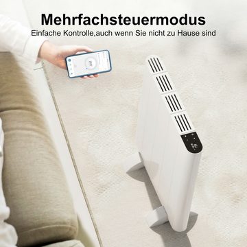 EMKE Elektro-Heizkörper 700W Weiß Flachheizkörper Aluminium Stehend/wandmontierbar, Wifi-Steuerung LCD-Display Timing-Funktion Elektroheizung