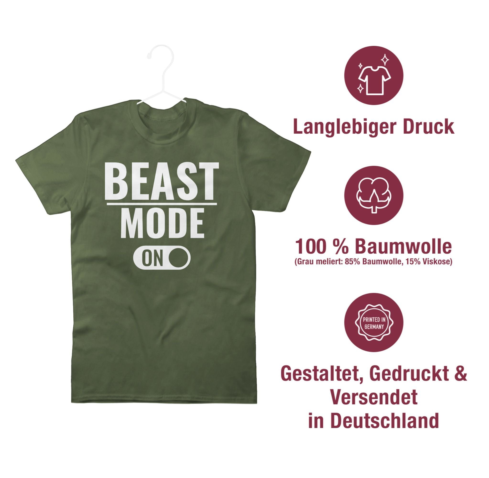 Shirtracer T-Shirt Beast Mode ON Grün & 2 Fitness Workout Army