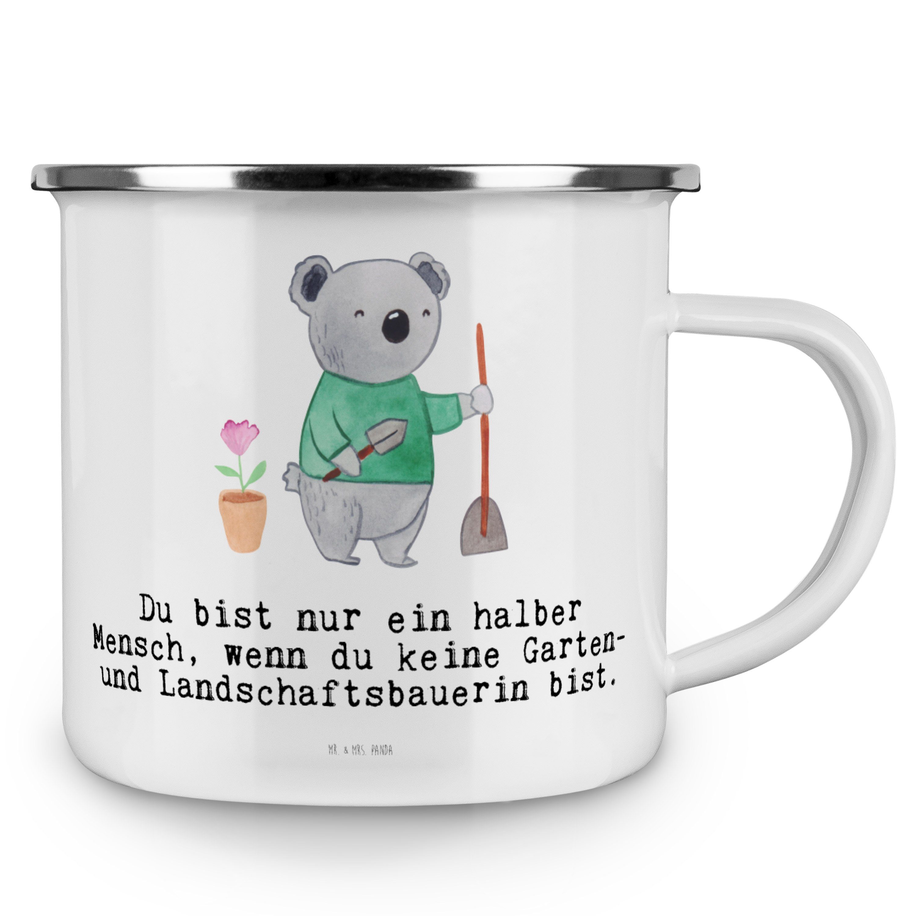 Mr. & Mrs. Panda Becher Garten- und Landschaftsbauerin Herz, Teetasse, Weiß, Gartenbau, Gärtn, 1-tlg., Emaille