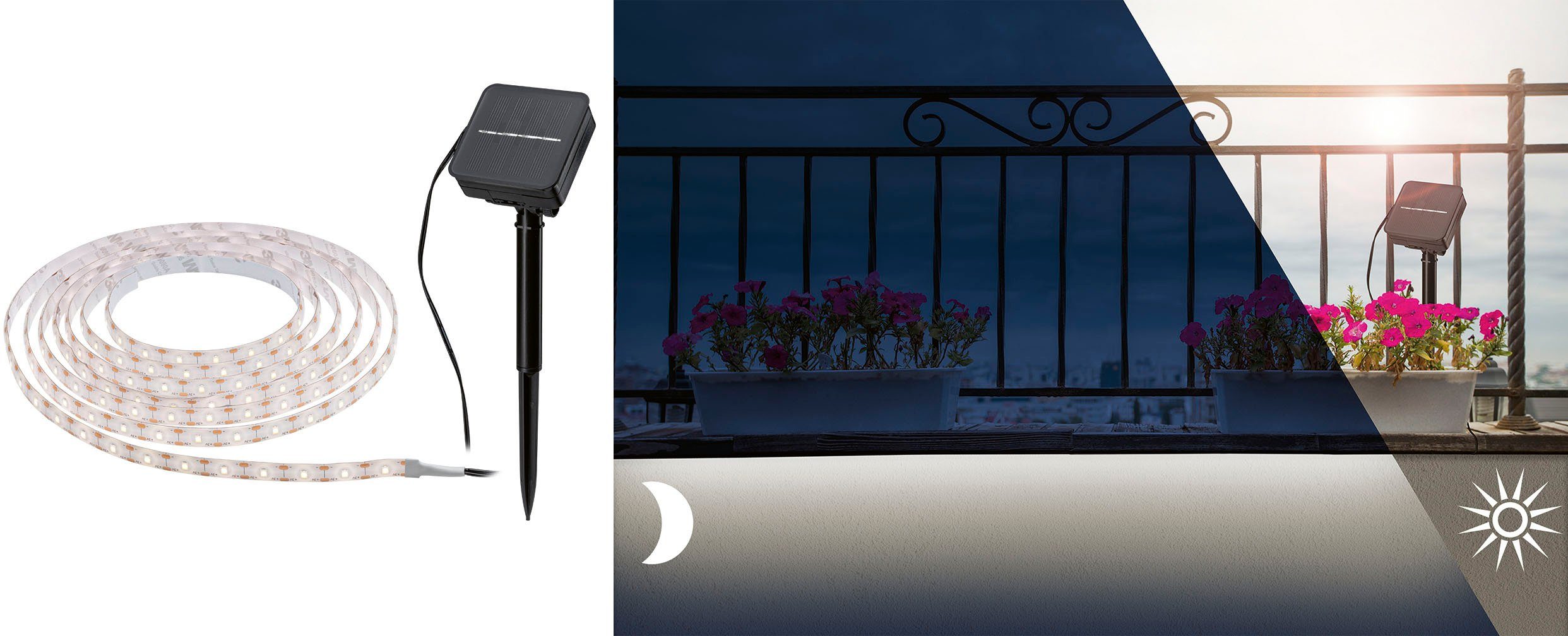 1-flammig 3m Schwarz, Paulmann Solar Dämmerungssensor IP44 mit 2700K LED-Streifen 0,3W