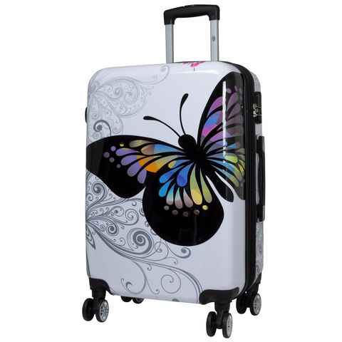Trendyshop365 Hartschalen-Trolley Butterfly, bunter Koffer mit Schmetterlings-Motiv, 3 Größen, 4 Rollen, Zahlenschloss, Polycarbonat, Dehnfalte