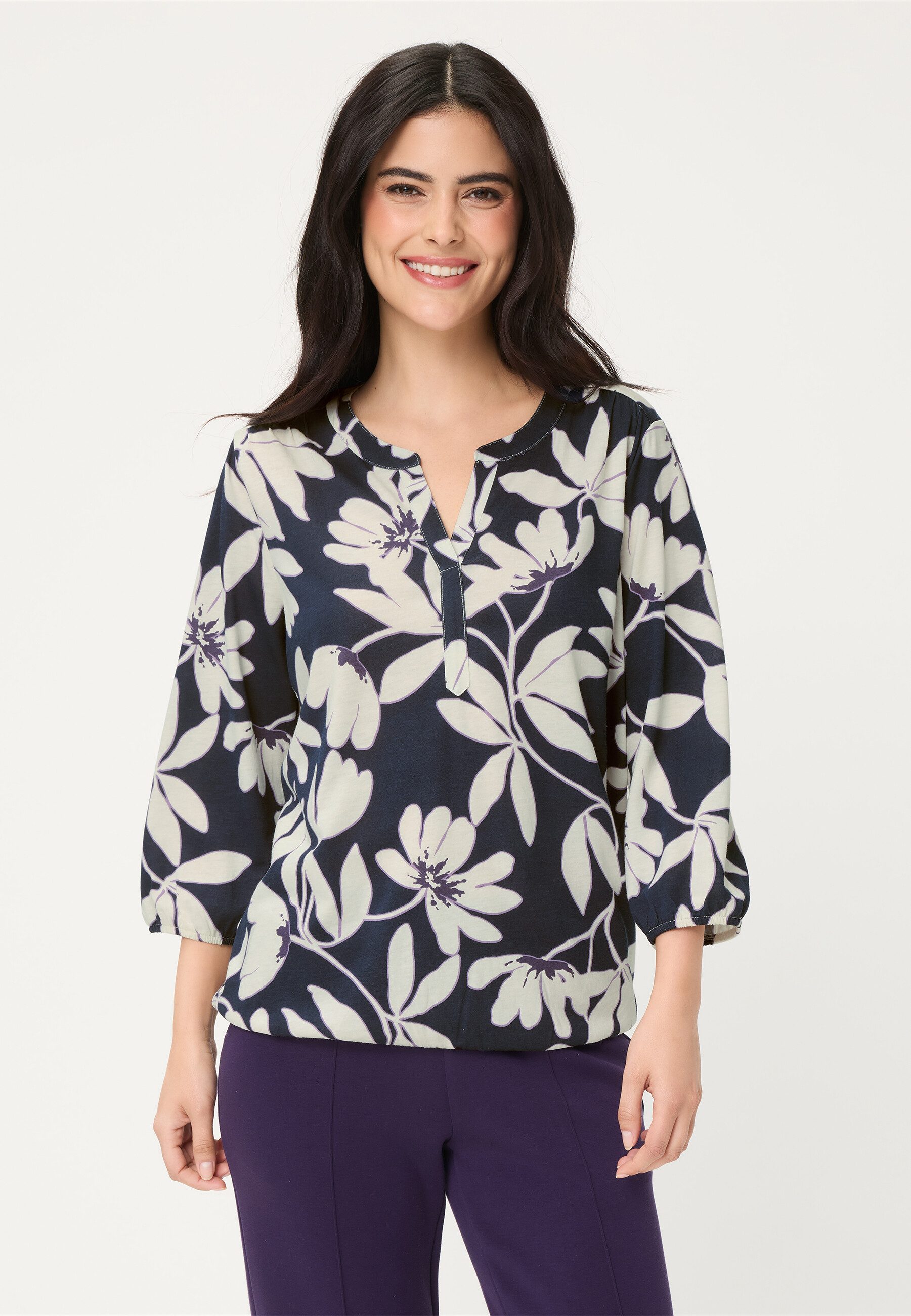 Olsen Tunikashirt Shirt mit Tunikaausschnitt und 3/4-Ärmeln